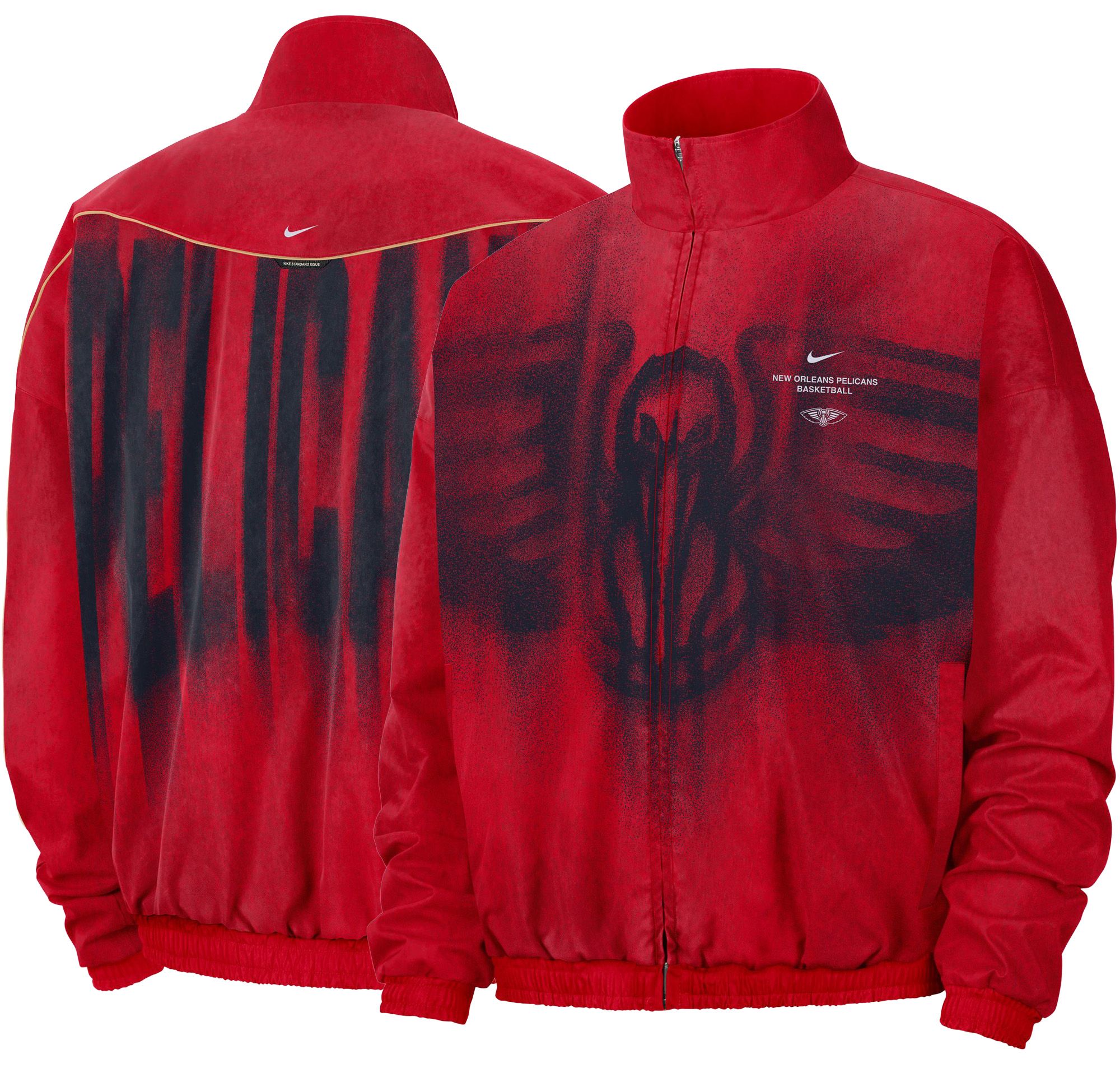Nike Adult New Orleans Pelicans Worn With Obsession Standard Issue Game Theater Loud Woven Jacket, Men's, XXL, Red