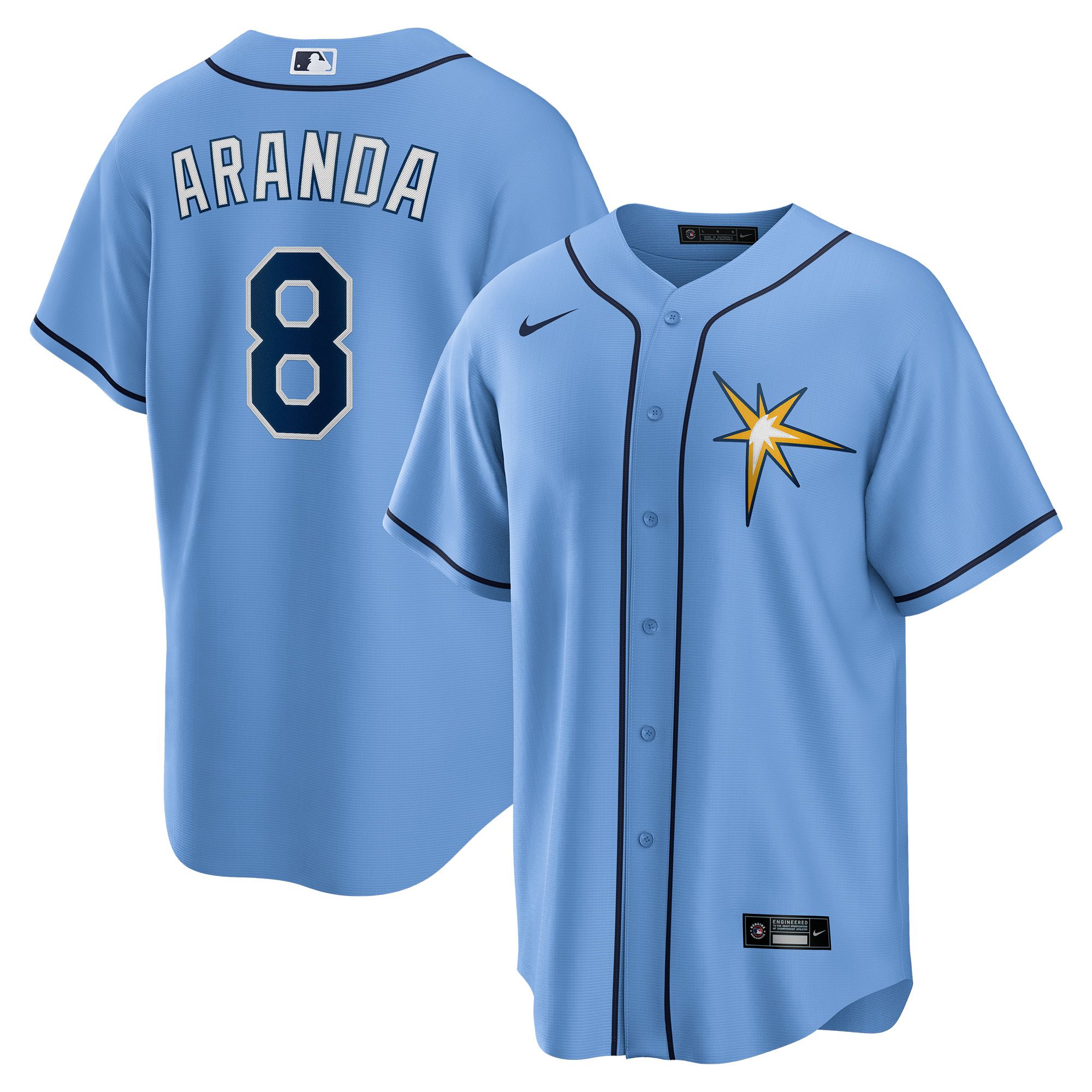 Nike Men's Tampa Bay Rays Light Blue Jonathan Aranda #8 Alternate Replica Jersey