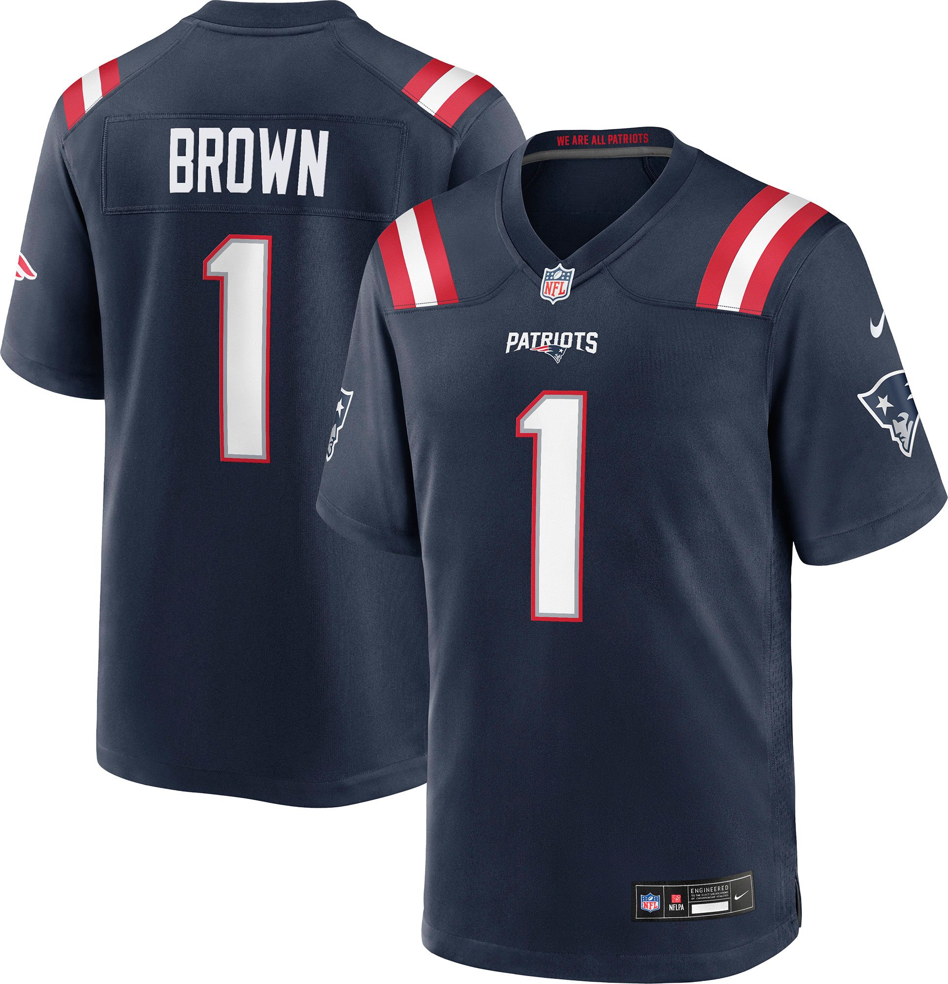 Nike Men's New England Patriots Navy AJ Brown #1 Home Game Jersey