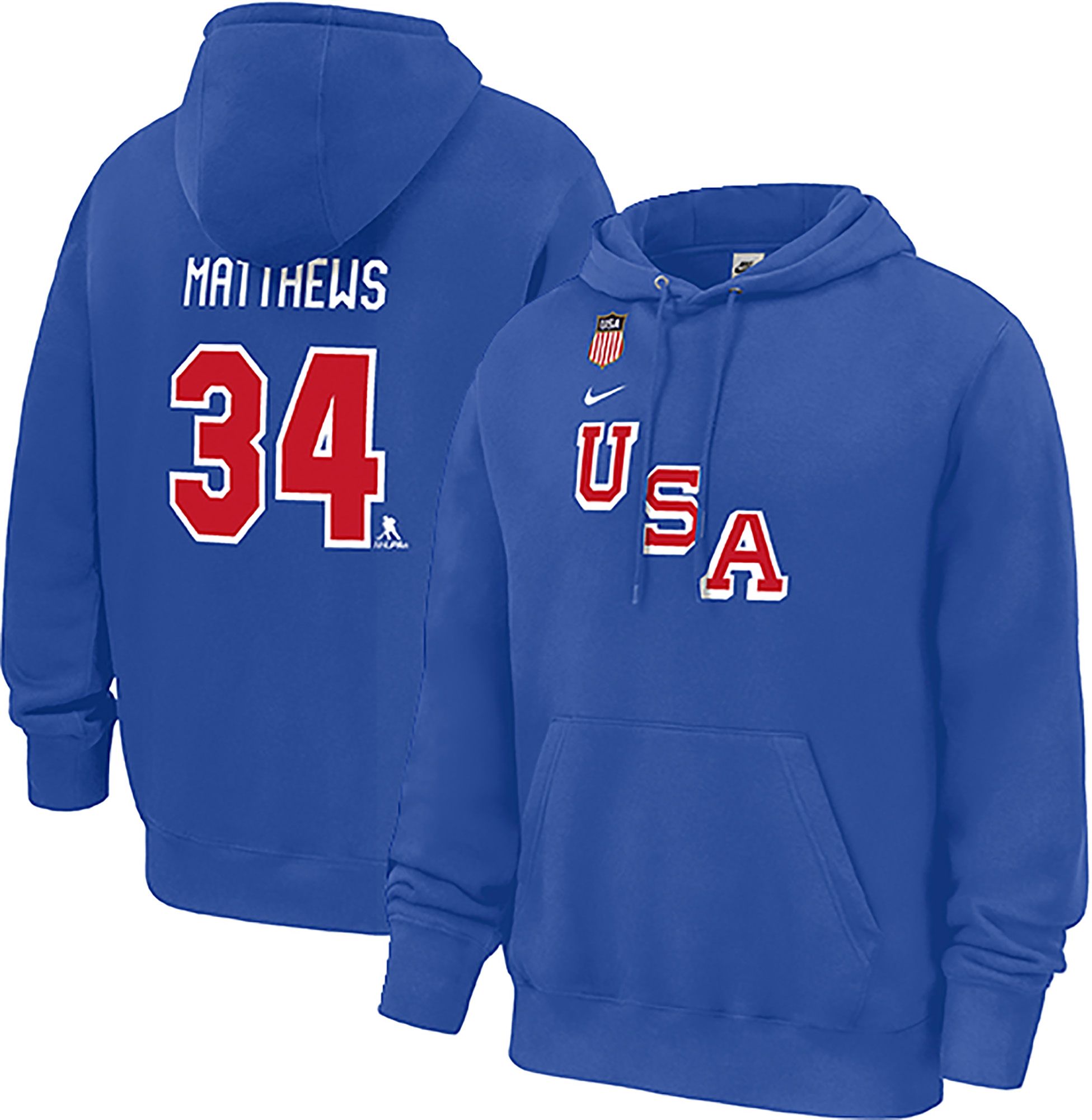 Nike Men's Olympics USA Hockey Royal Auston Matthews #34 Pullover Hoodie
