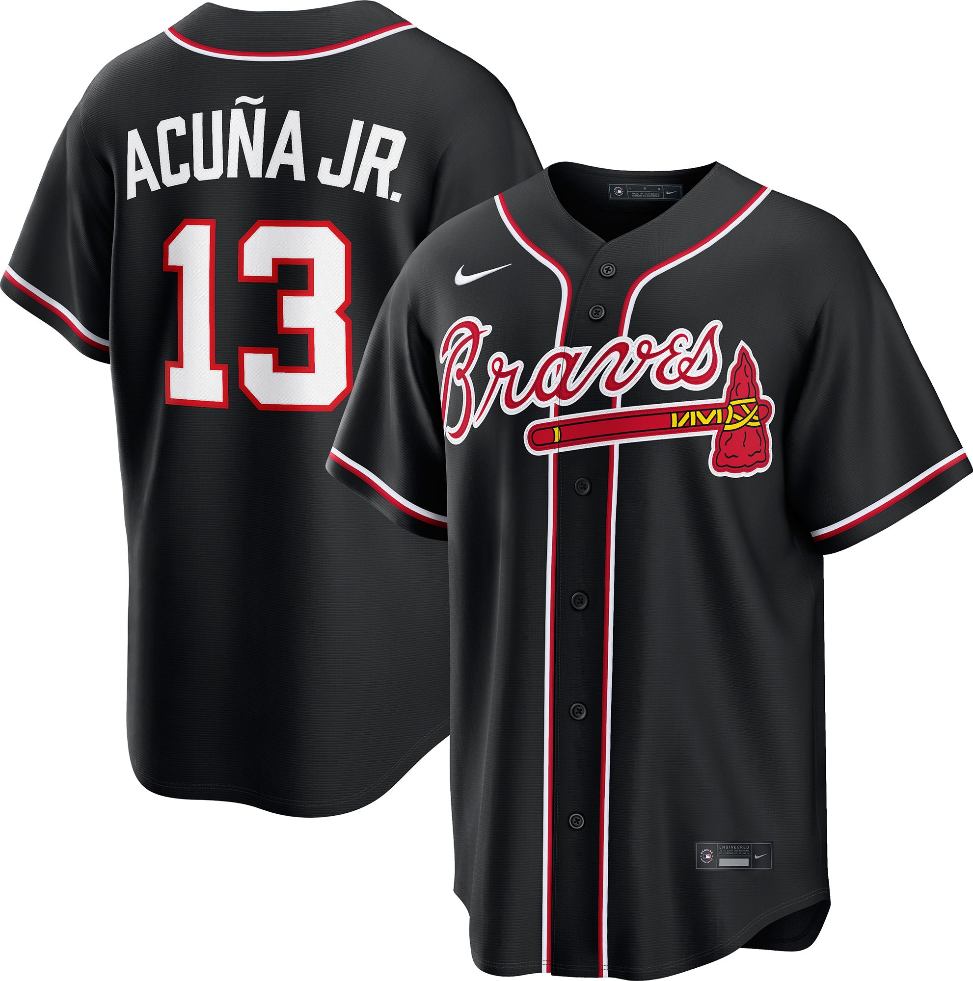 Nike Men's Atlanta Braves Black Ronald Acuña Jr. #13 Carbon Replica Jersey