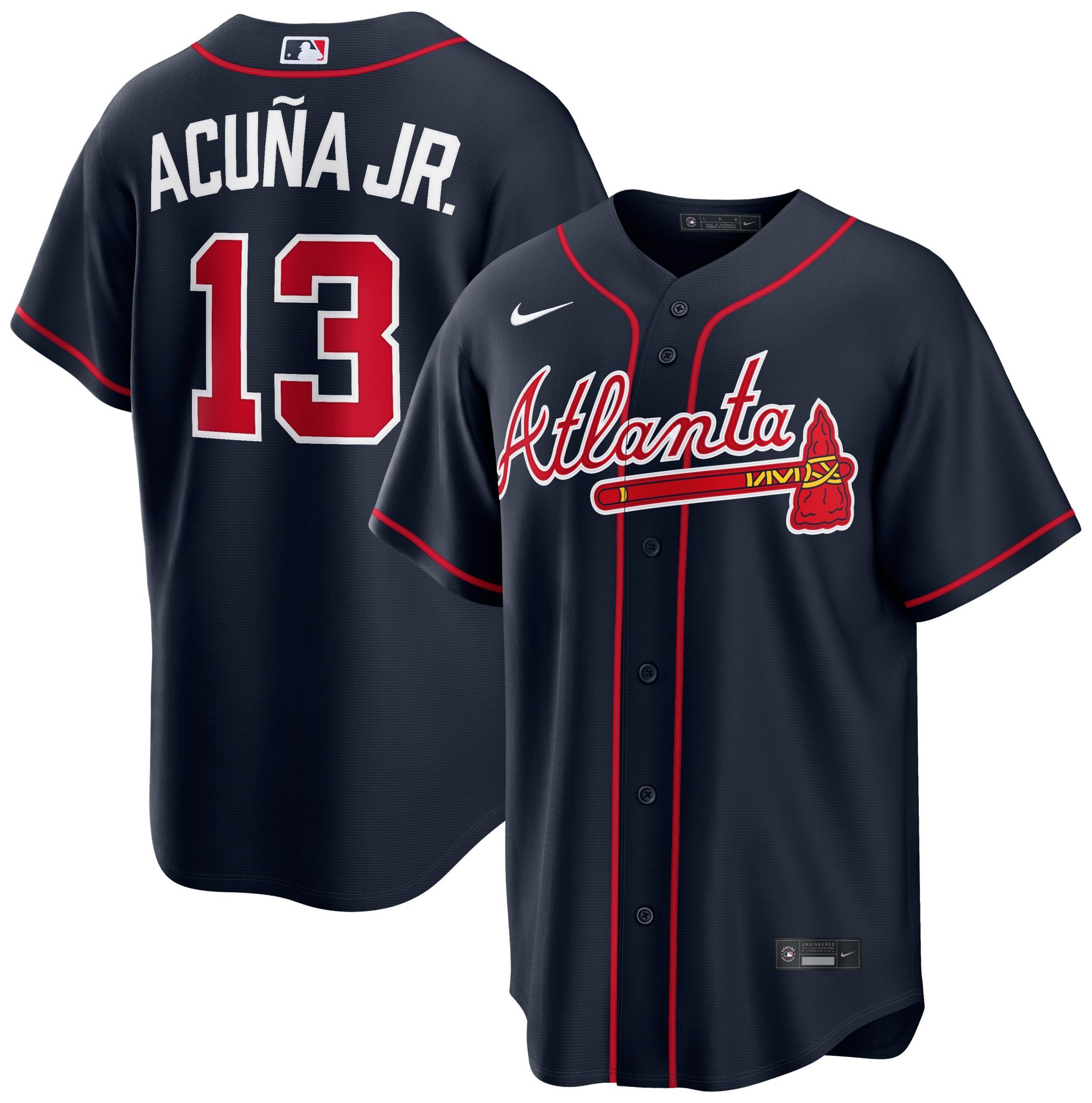 Nike Men's Atlanta Braves Navy Ronald Acuña Jr. #13 Alternate Replica Jersey