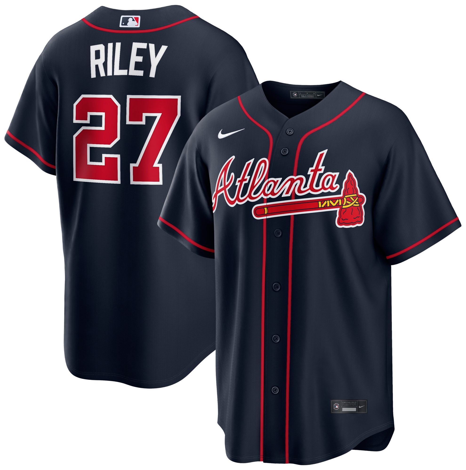 Nike Men's Atlanta Braves Navy Austin Riley #27 Alternate Replica Jersey