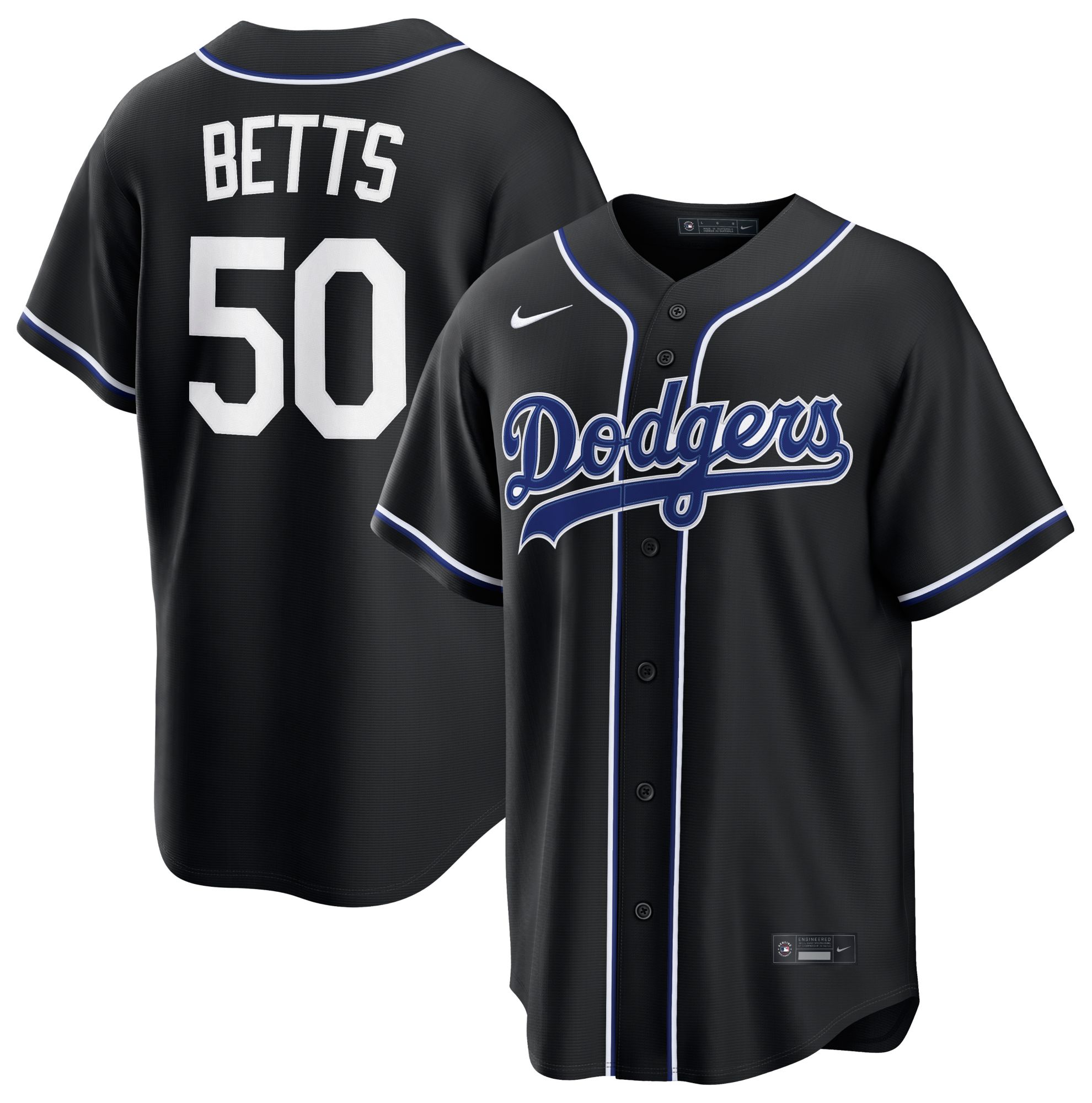 Nike Men's Los Angeles Dodgers Black Mookie Betts #50 Carbon Replica Jersey