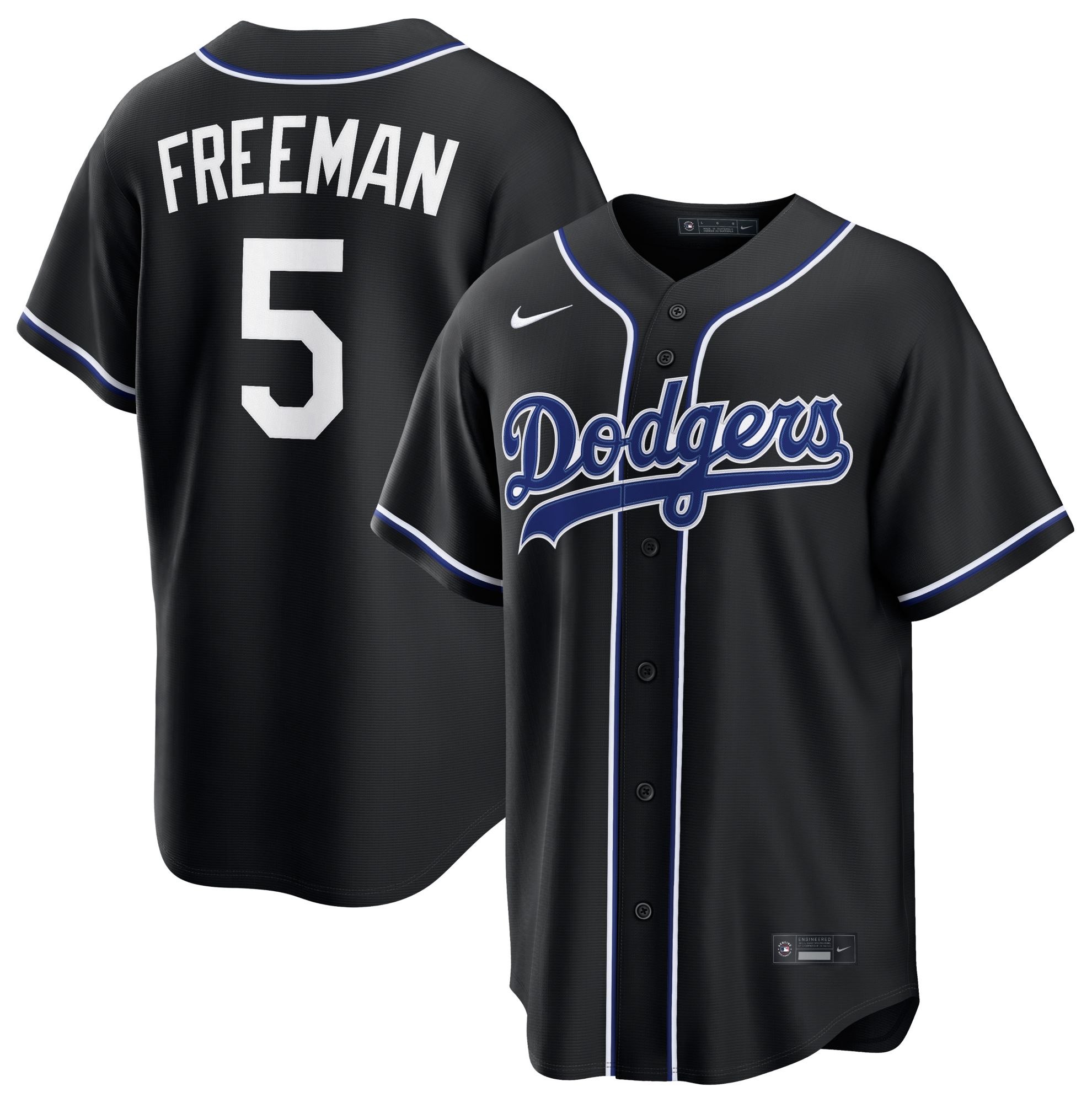 Nike Men's Los Angeles Dodgers Black Freddie Freeman #5 Carbon Replica Jersey