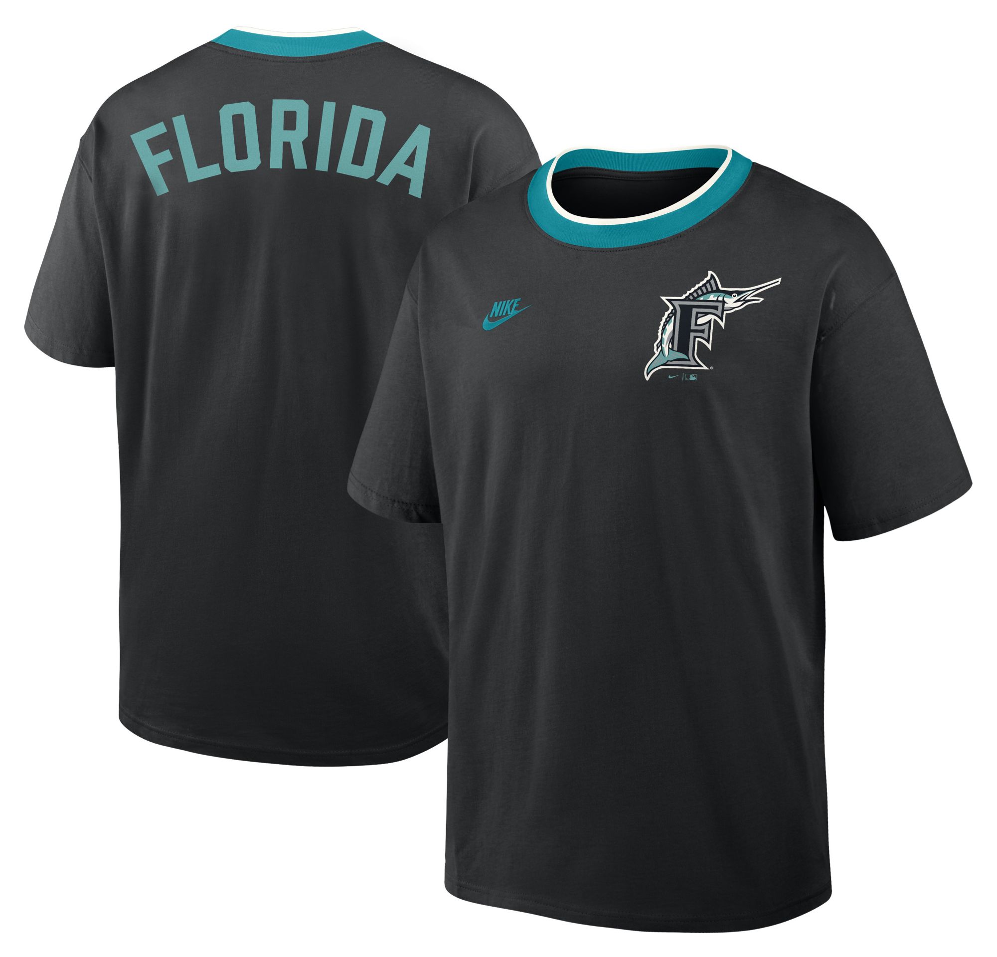 Nike Men's Miami Marlins Black Cooperstown Air Fit T-Shirt