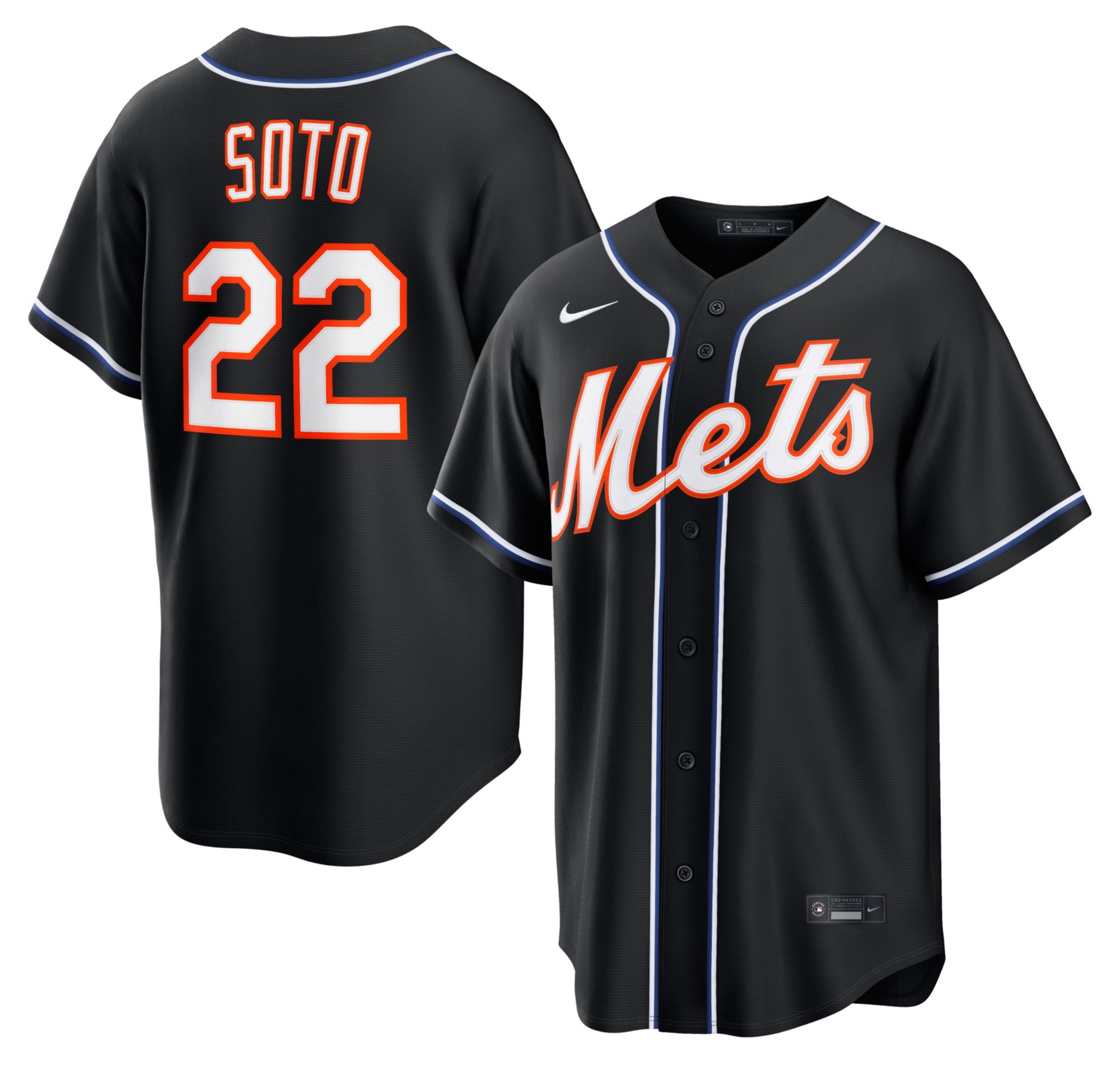 Nike Men's New York Mets Black Juan Soto #22 Carbon Replica Jersey