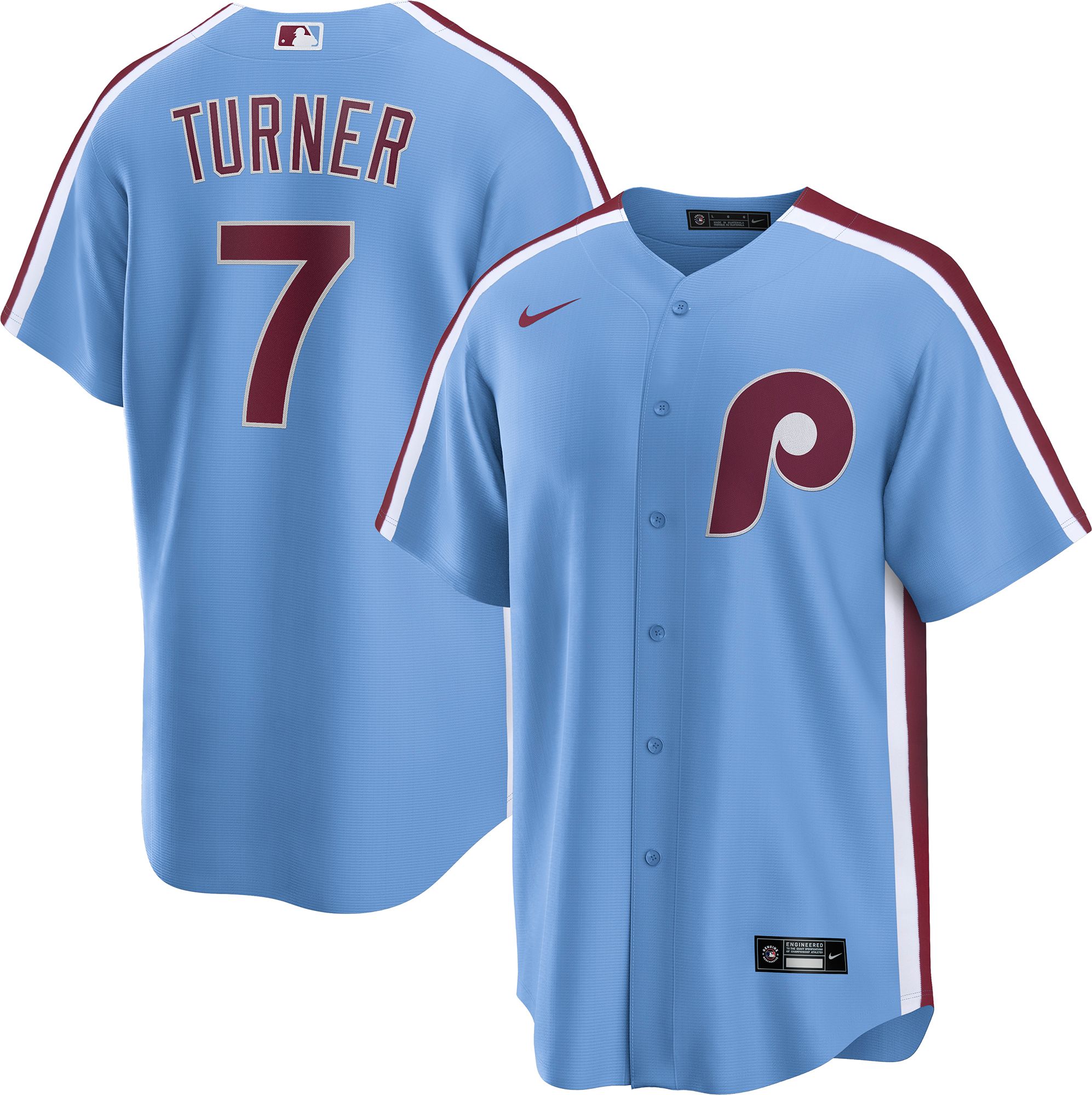 Nike Men's Philadelphia Phillies Blue Trea Turner #7 Alternate Replica Jersey
