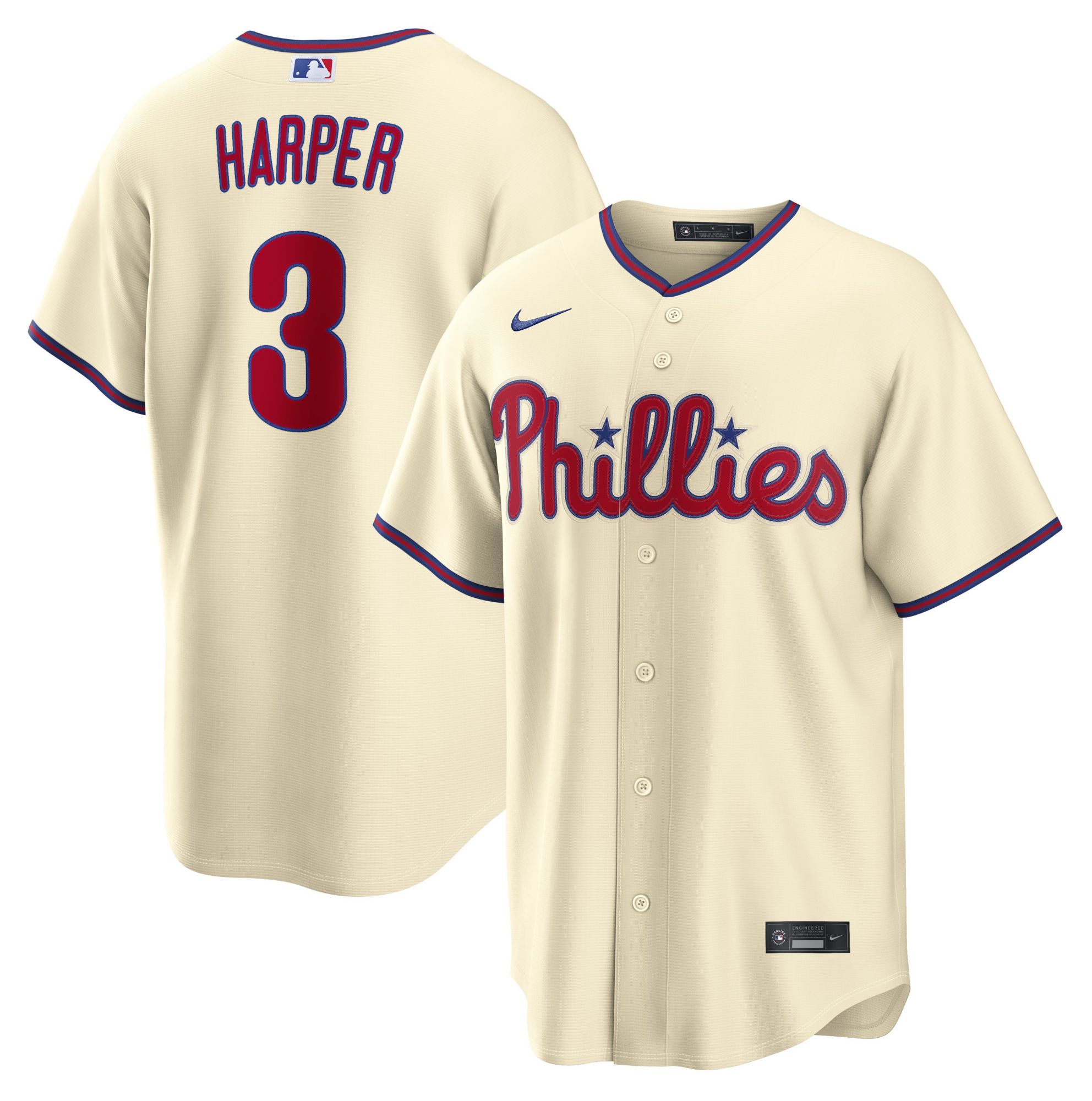 Nike Men's Philadelphia Phillies White Bryce Harper #3 Alternate Replica Jersey