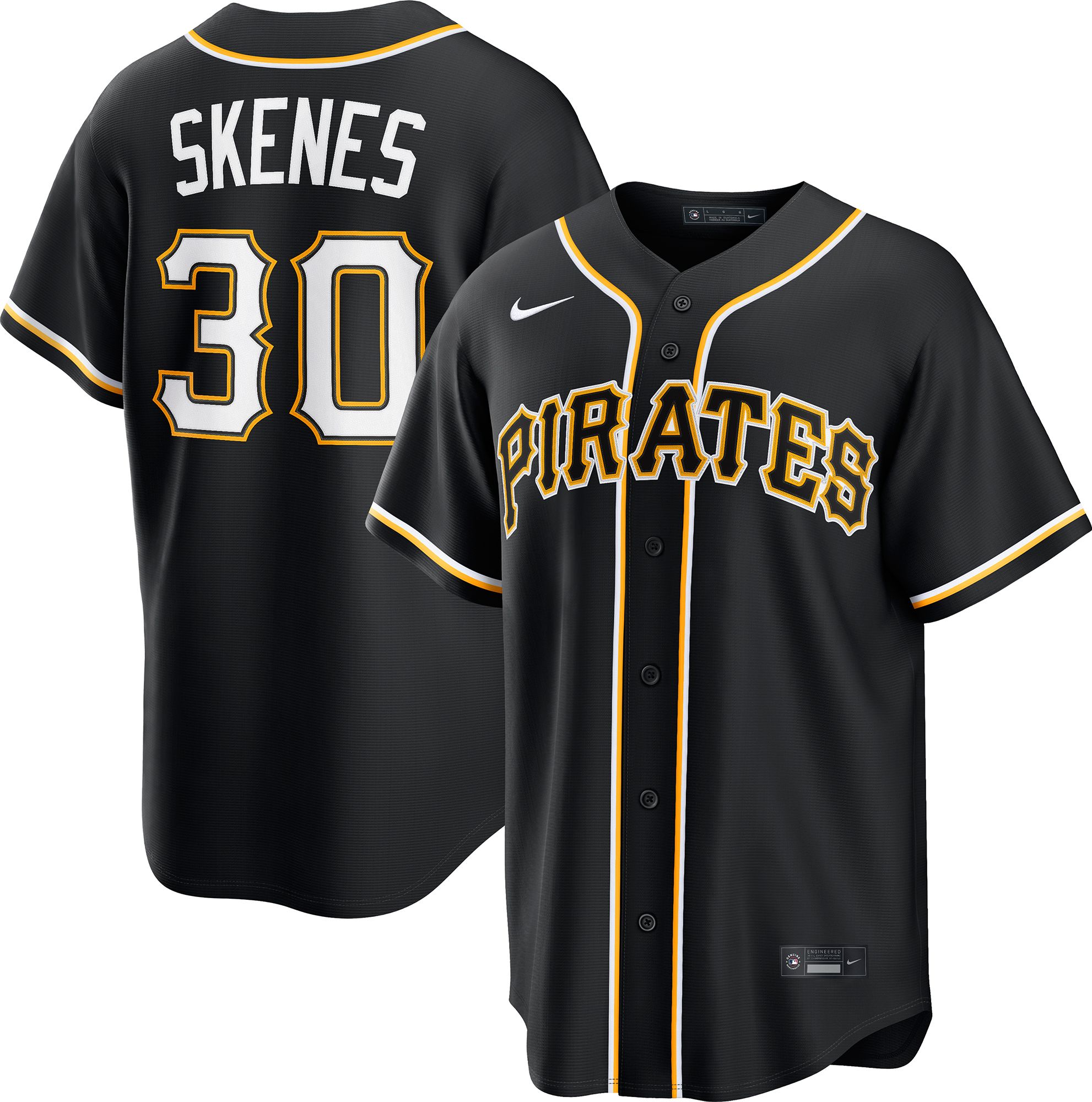 Nike Men's Pittsburgh Pirates Black Paul Skenes #30 Carbon Replica Jersey