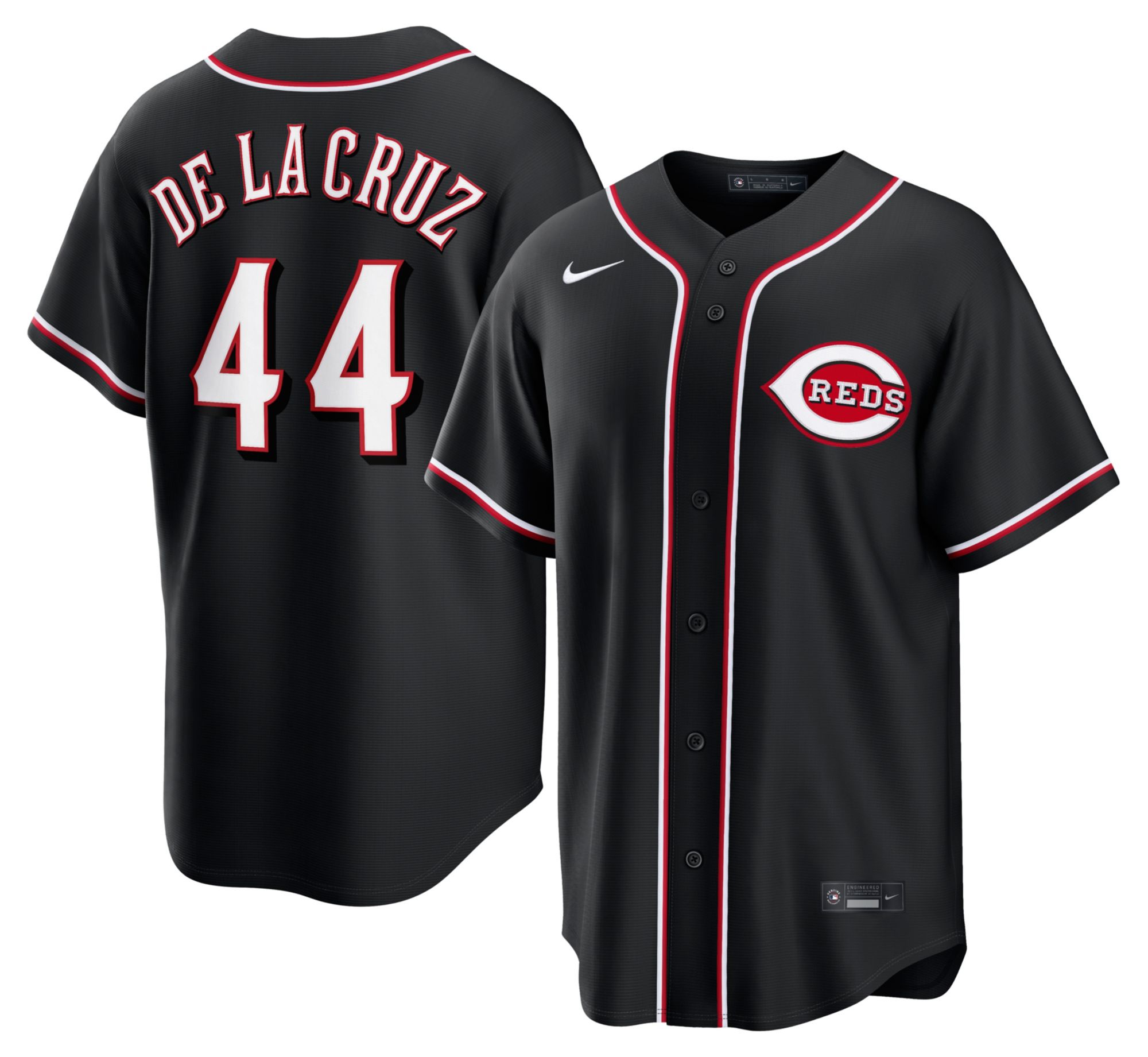 Nike Men's Cincinnati Reds Black Elly De La Cruz #44 Carbon Replica Jersey