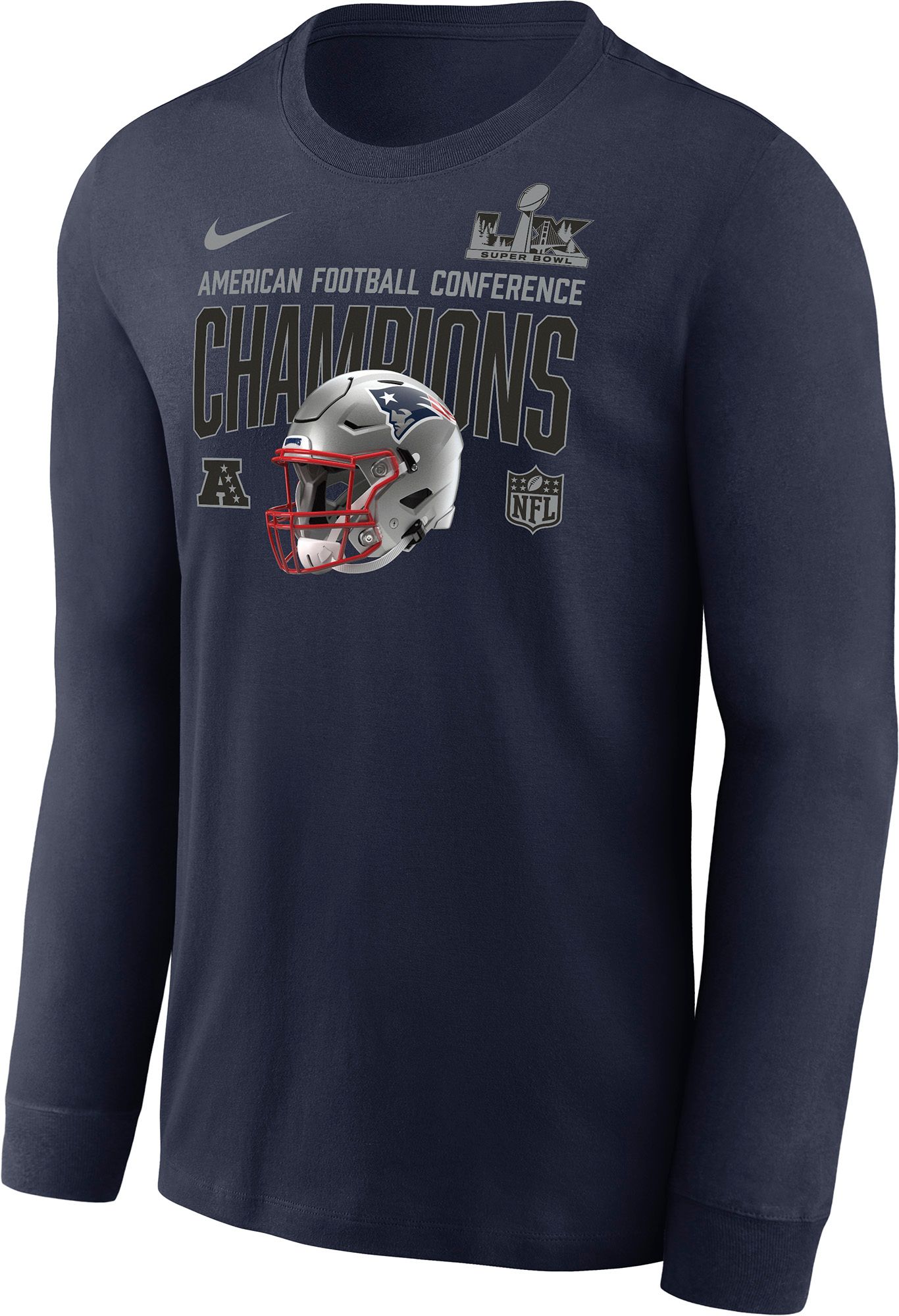 Nike Men's 2025-26 AFC Champions New England Patriots Helmet Long Sleeve Shirt