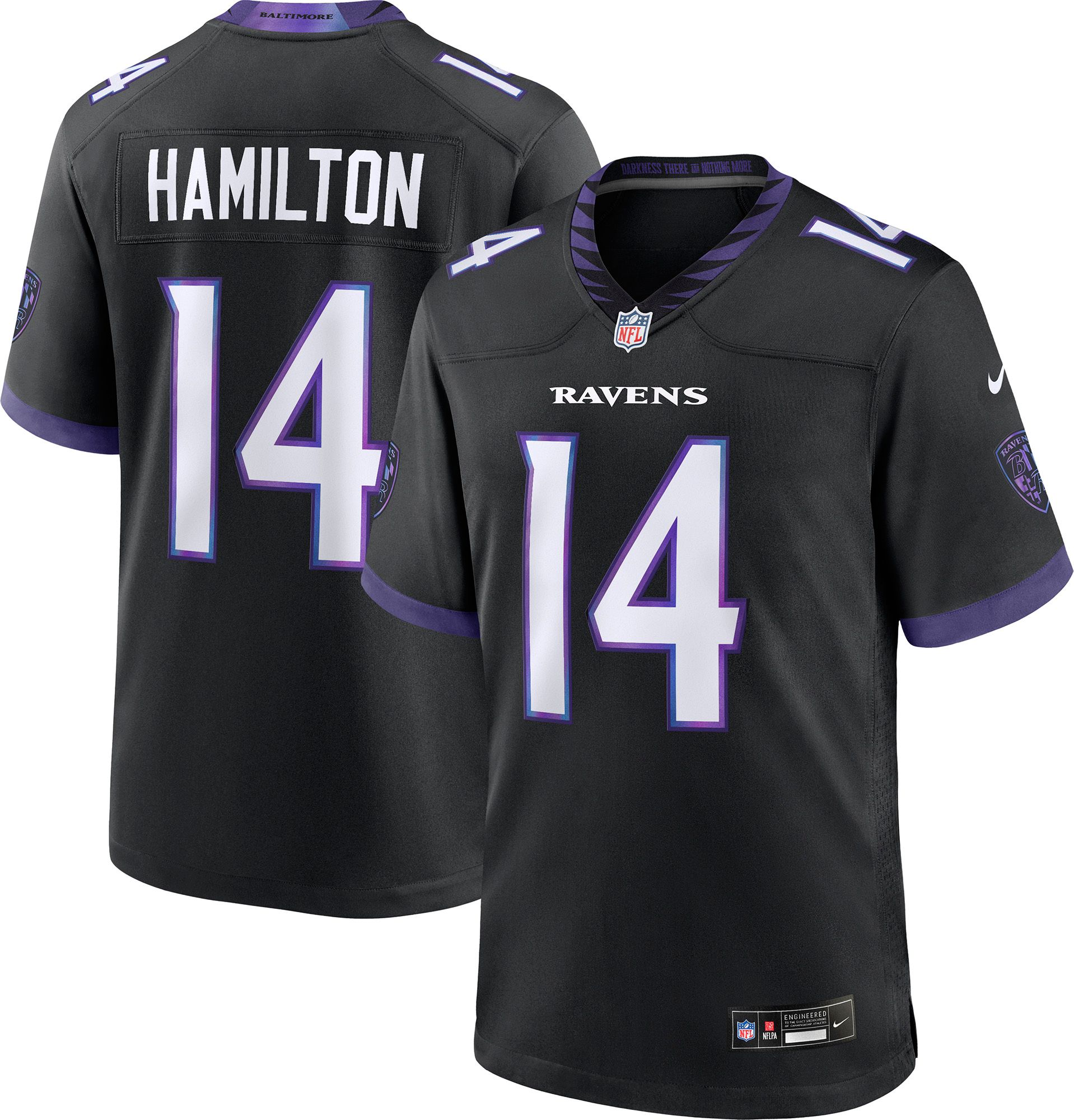 Nike Men's Baltimore Ravens Kyle Hamilton #14 Black Alternate Game Jersey