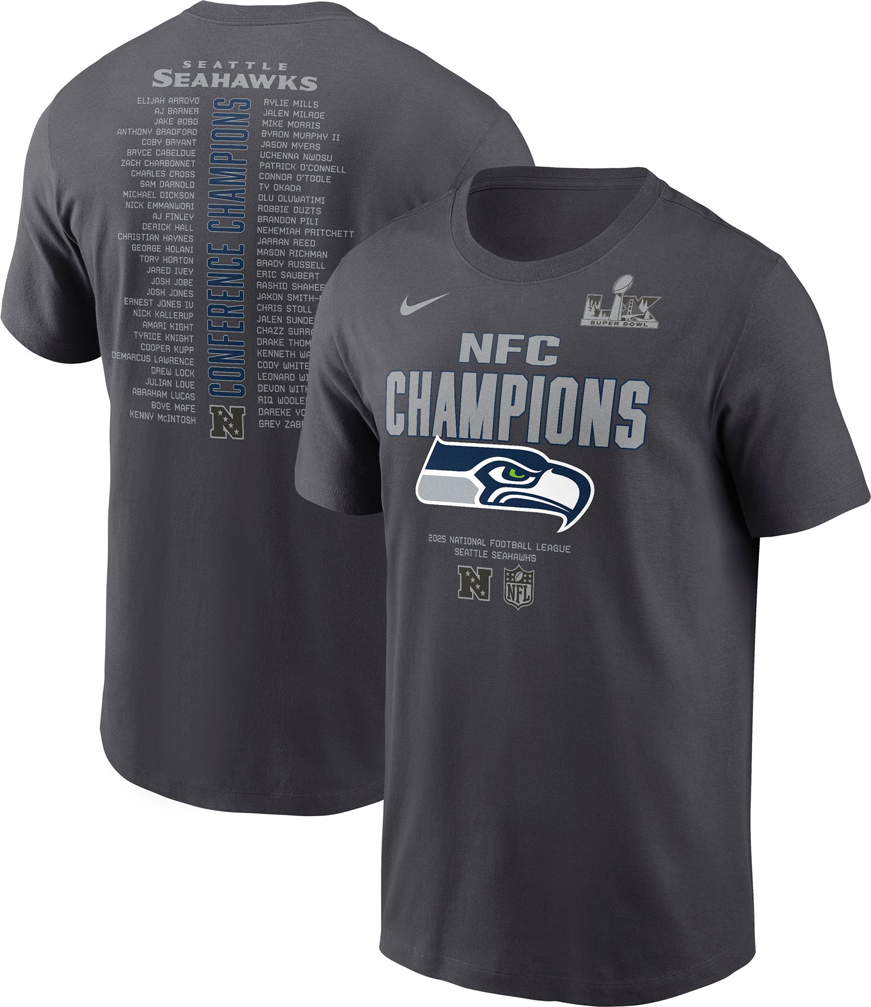 Nike Men's 2025-26 NFC Champions Seattle Seahawks Roster  T-Shirt