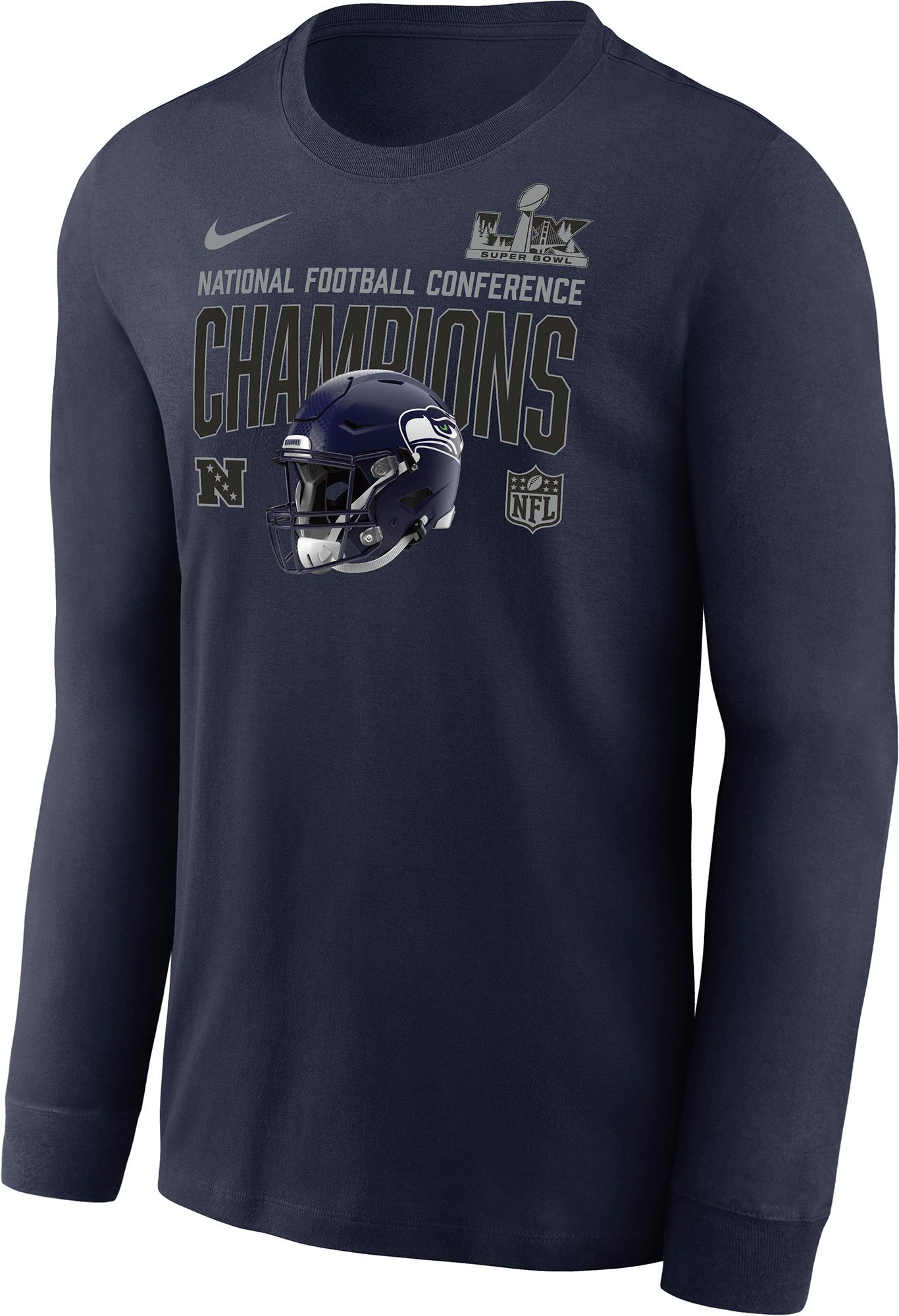 Nike Men's 2025-26 NFC Champions Seattle Seahawks Helmet Long Sleeve Shirt