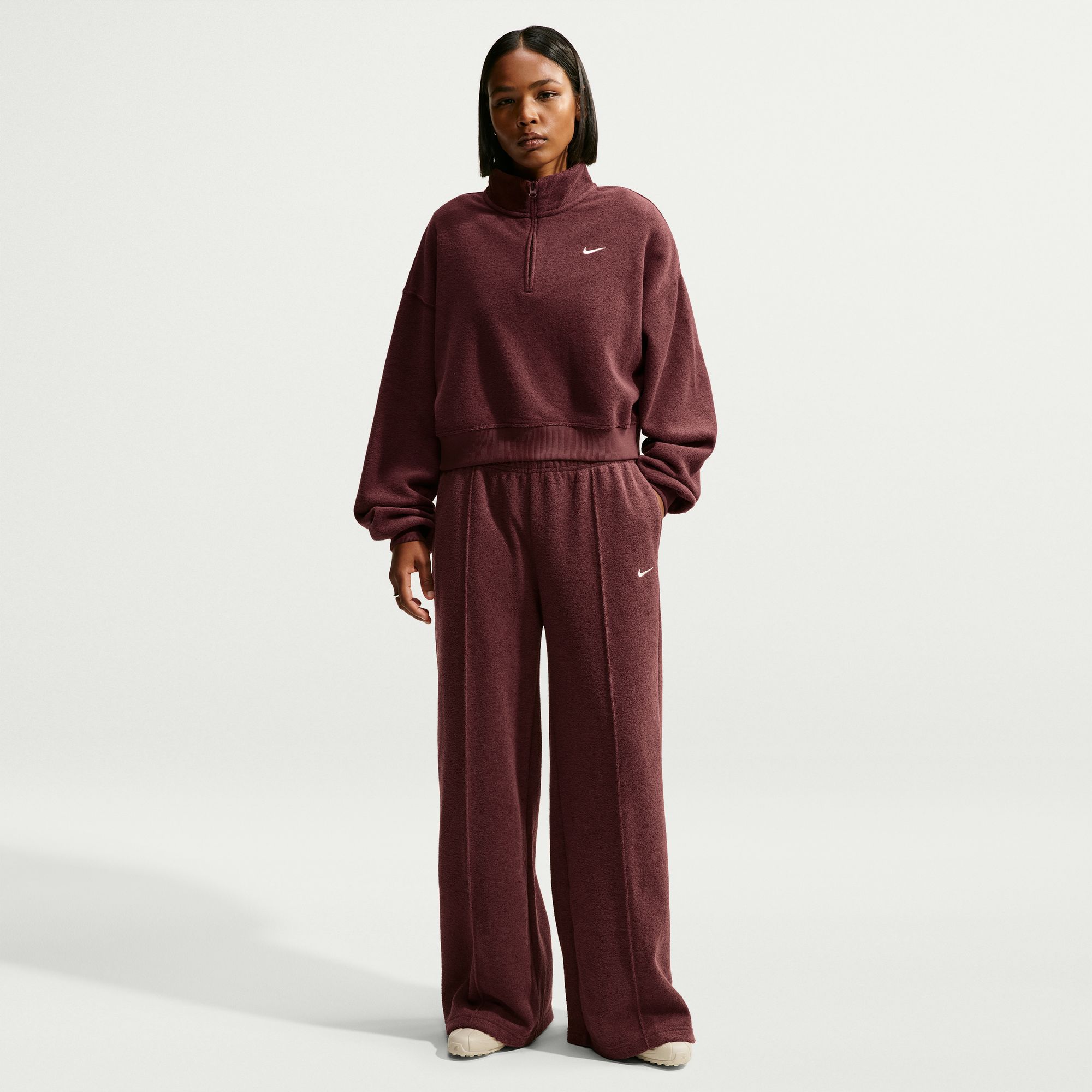 Nike Women's Studio Fleece Medium Weight Plush Wide-Leg Pants