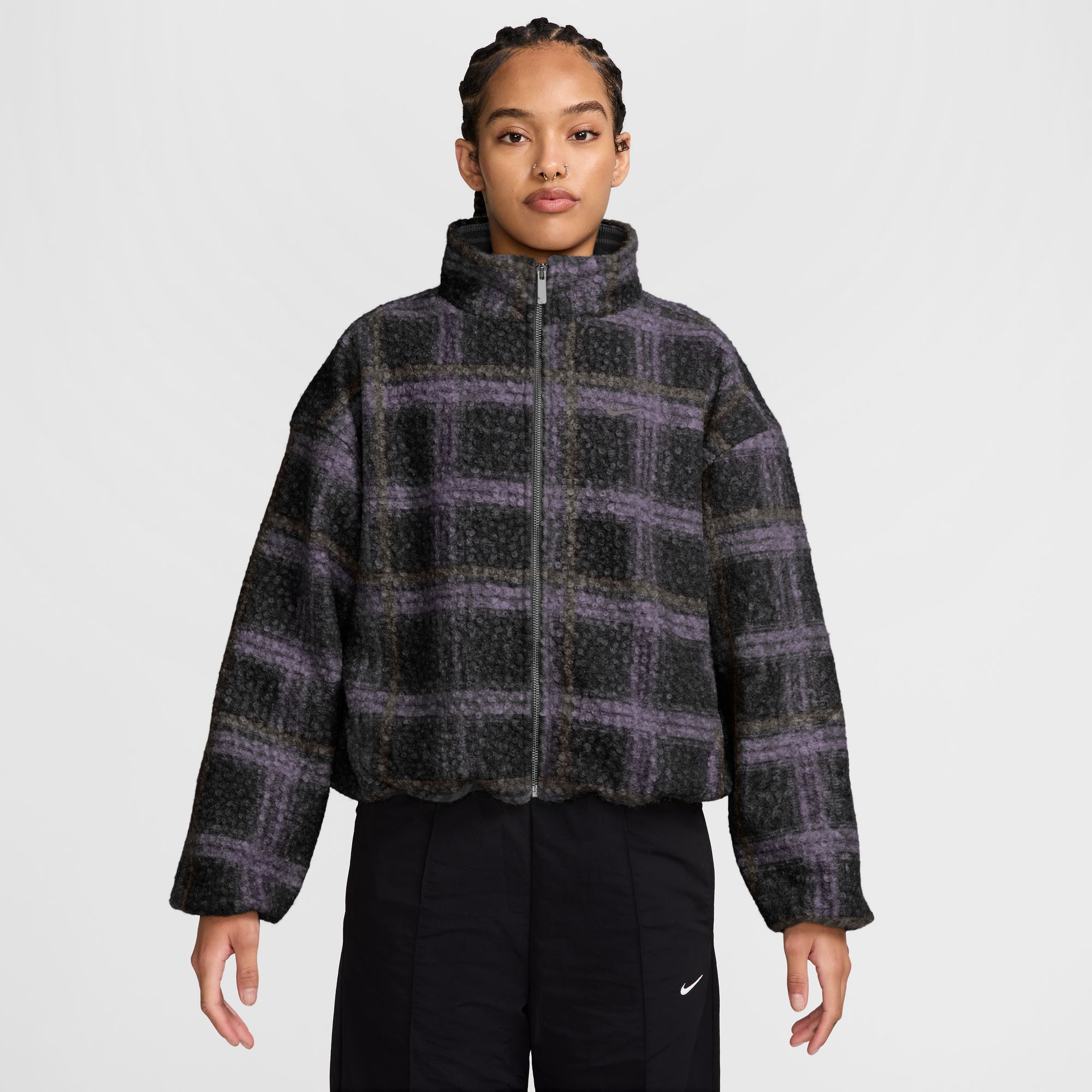 Nike Women's Sportswear Oversized Plaid High-Pile Fleece Jacket