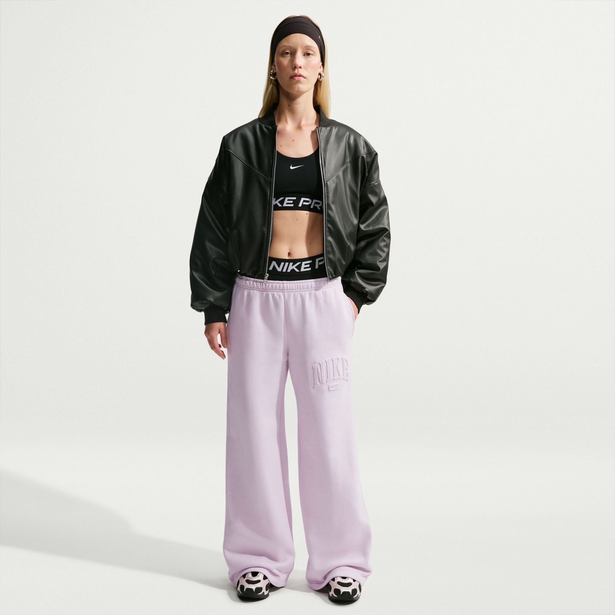 Nike Women's Studio Fleece Medium Weight Mid-Rise Wide-Leg Pants