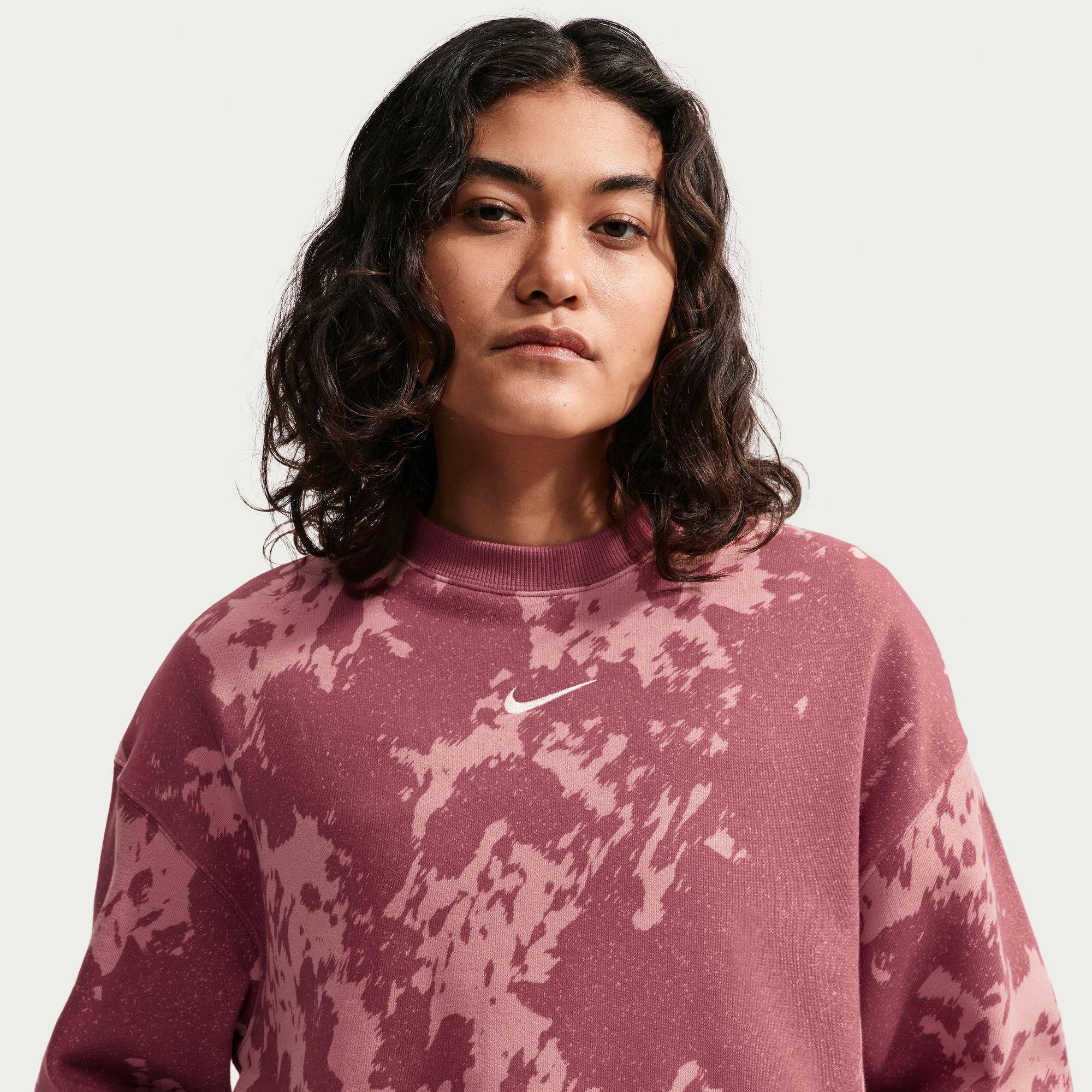 Nike Women's Studio Fleece Medium Weight Oversized Cow Print Crew