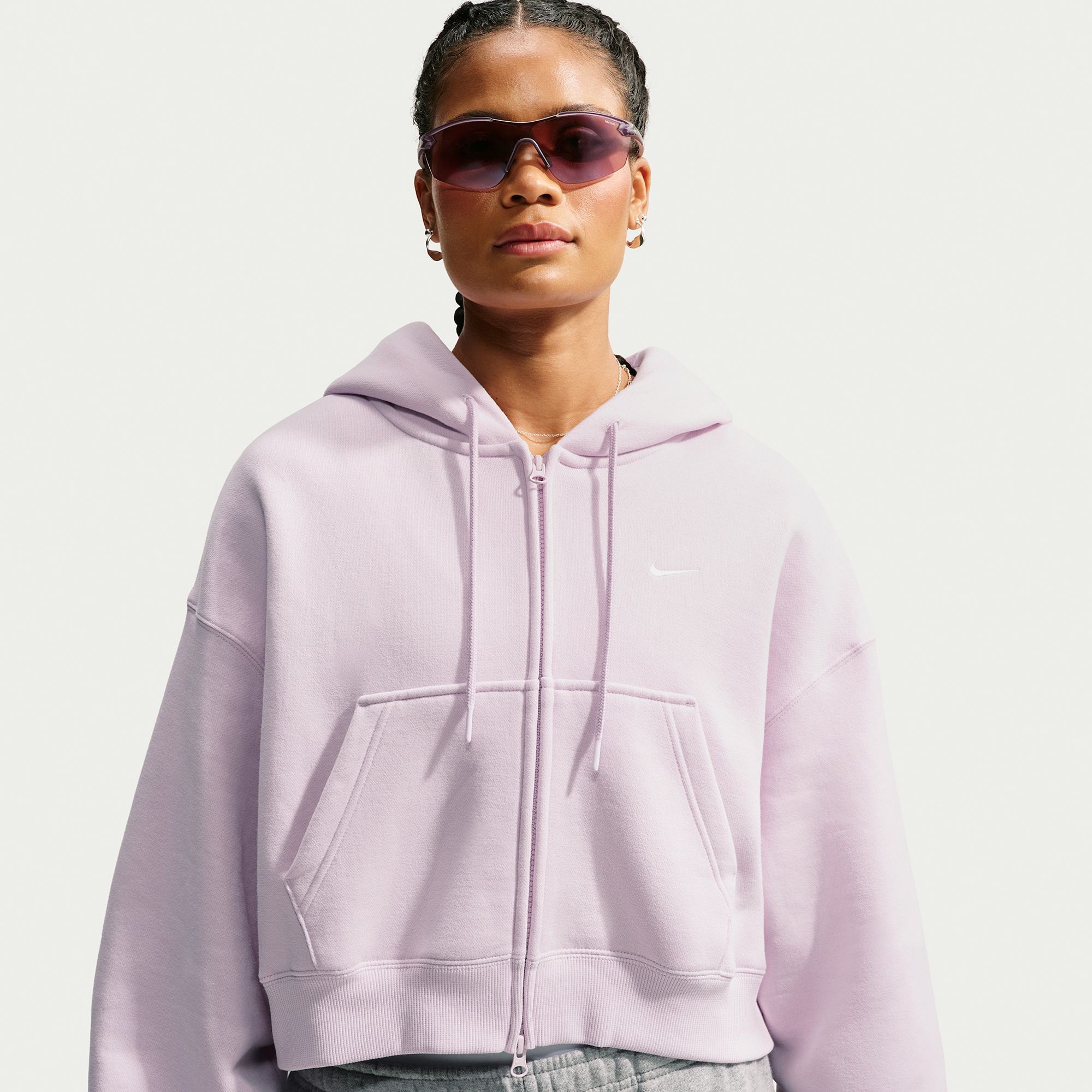 Nike Women's Studio Fleece Oversized Full-Zip Cropped Hoodie