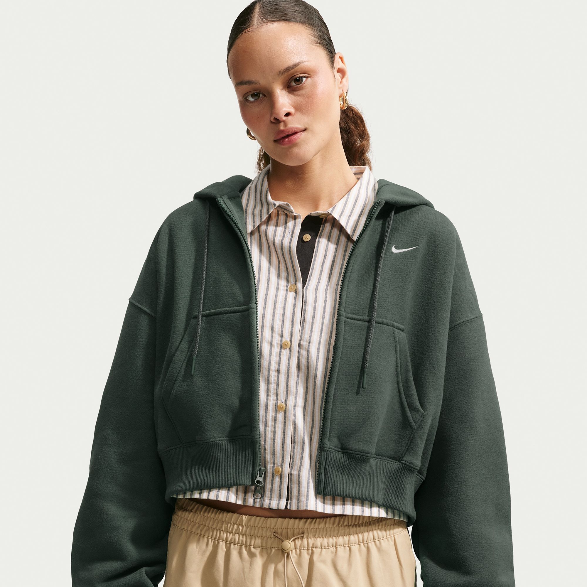 Nike Women's Studio Fleece Medium Weight Oversized Full-Zip Cropped Hoodie
