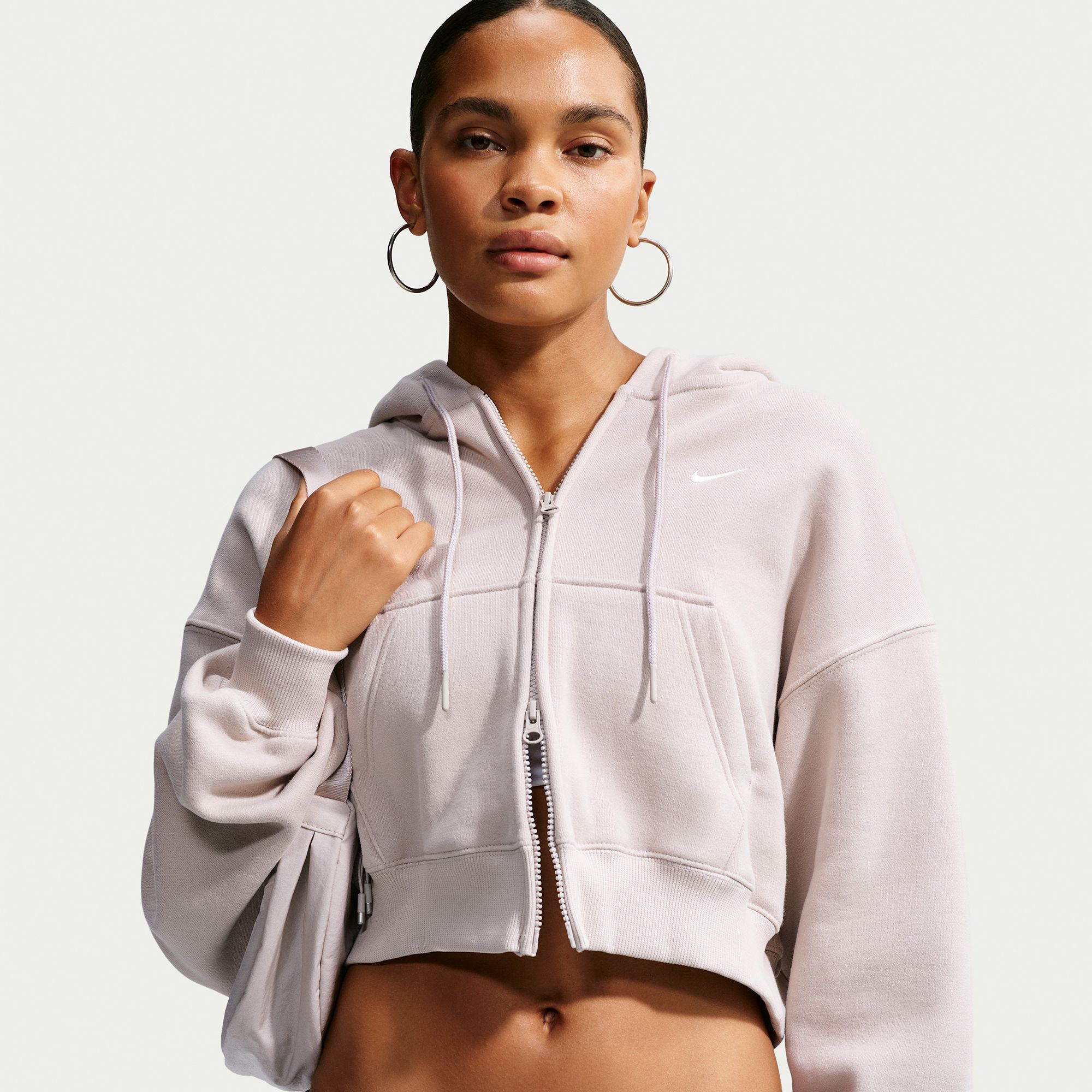 Nike Women's Studio Fleece Oversized Full-Zip Cropped Hoodie