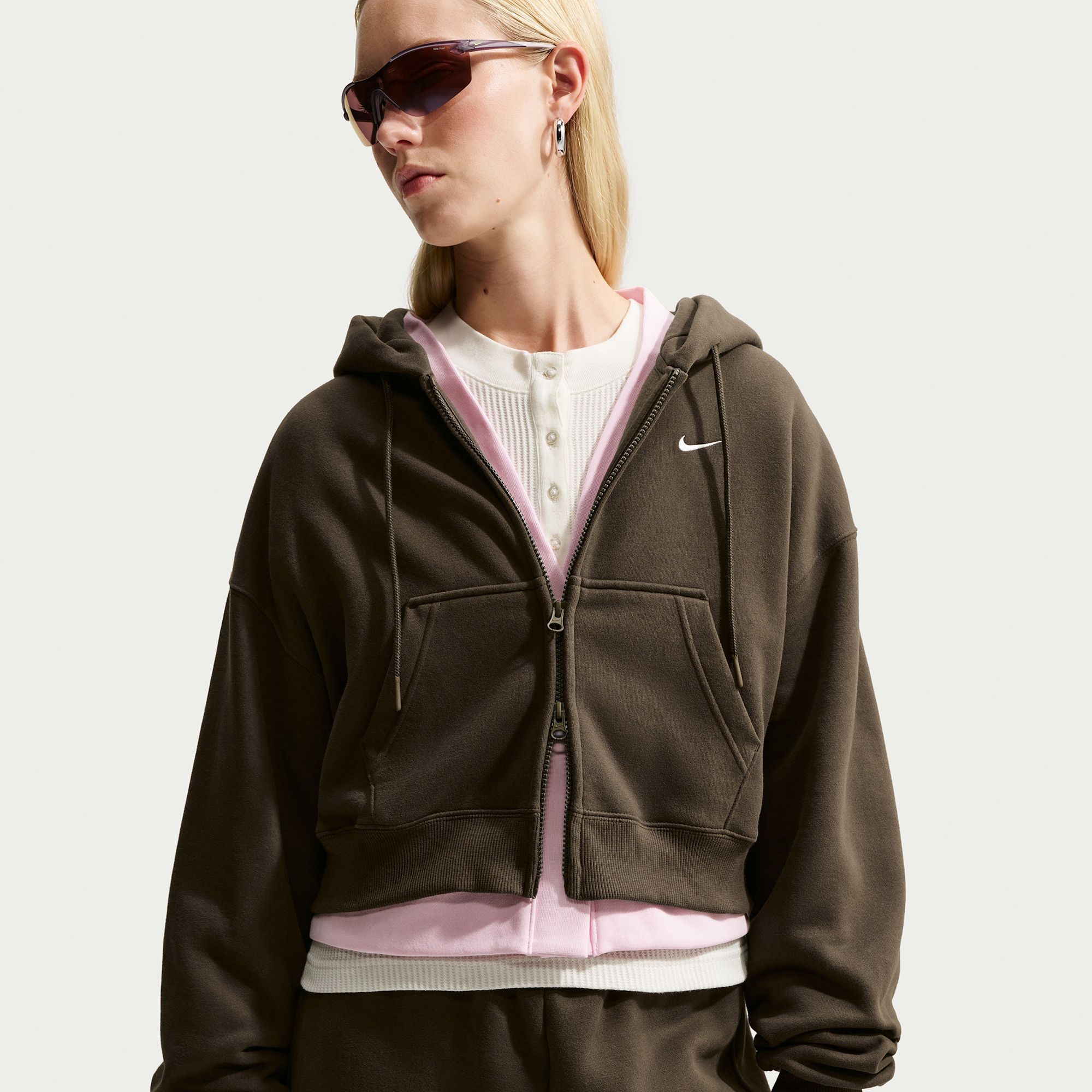 Nike Women's Studio Fleece Medium Weight Oversized Full-Zip Cropped Hoodie