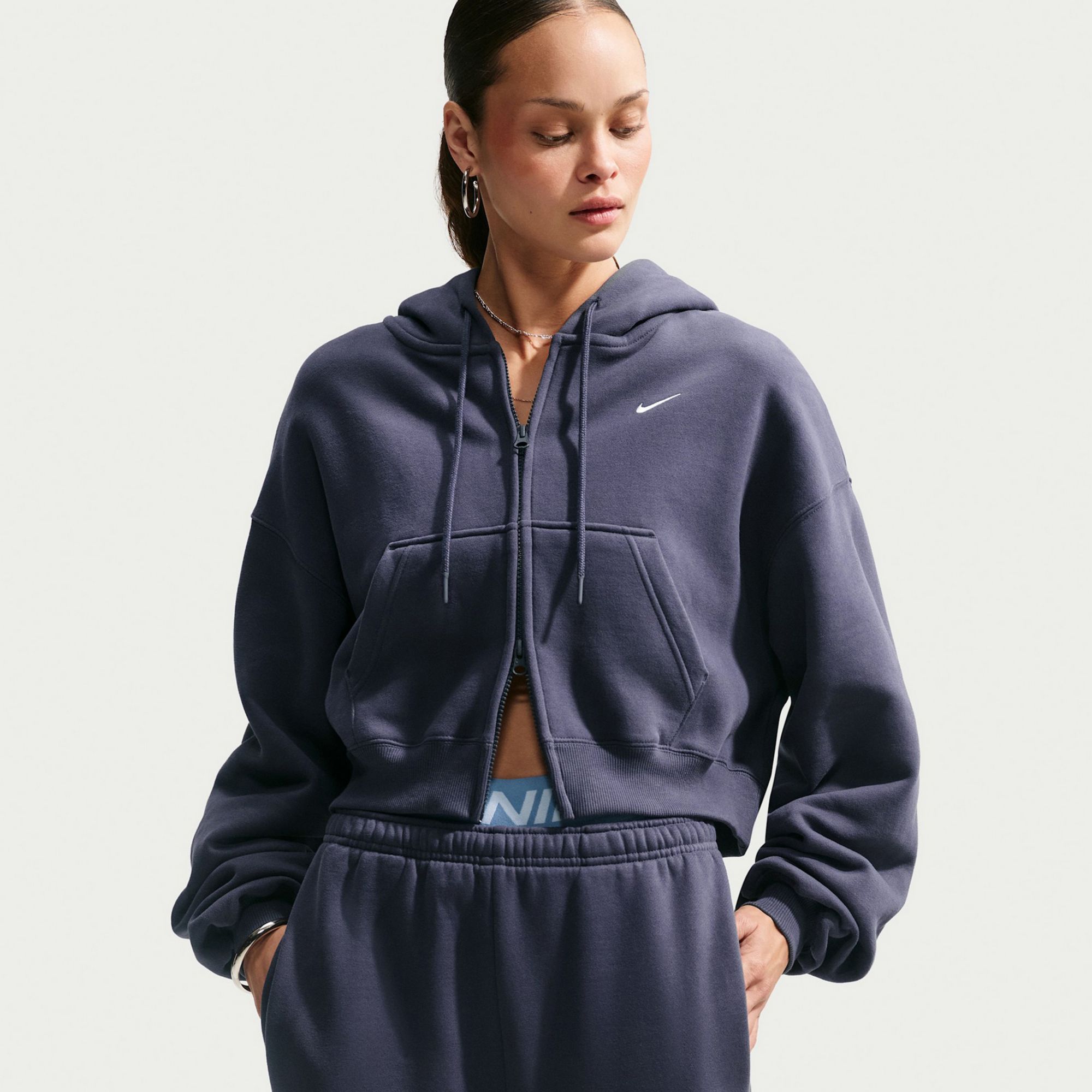 Nike Women's Studio Fleece Oversized Full-Zip Cropped Hoodie