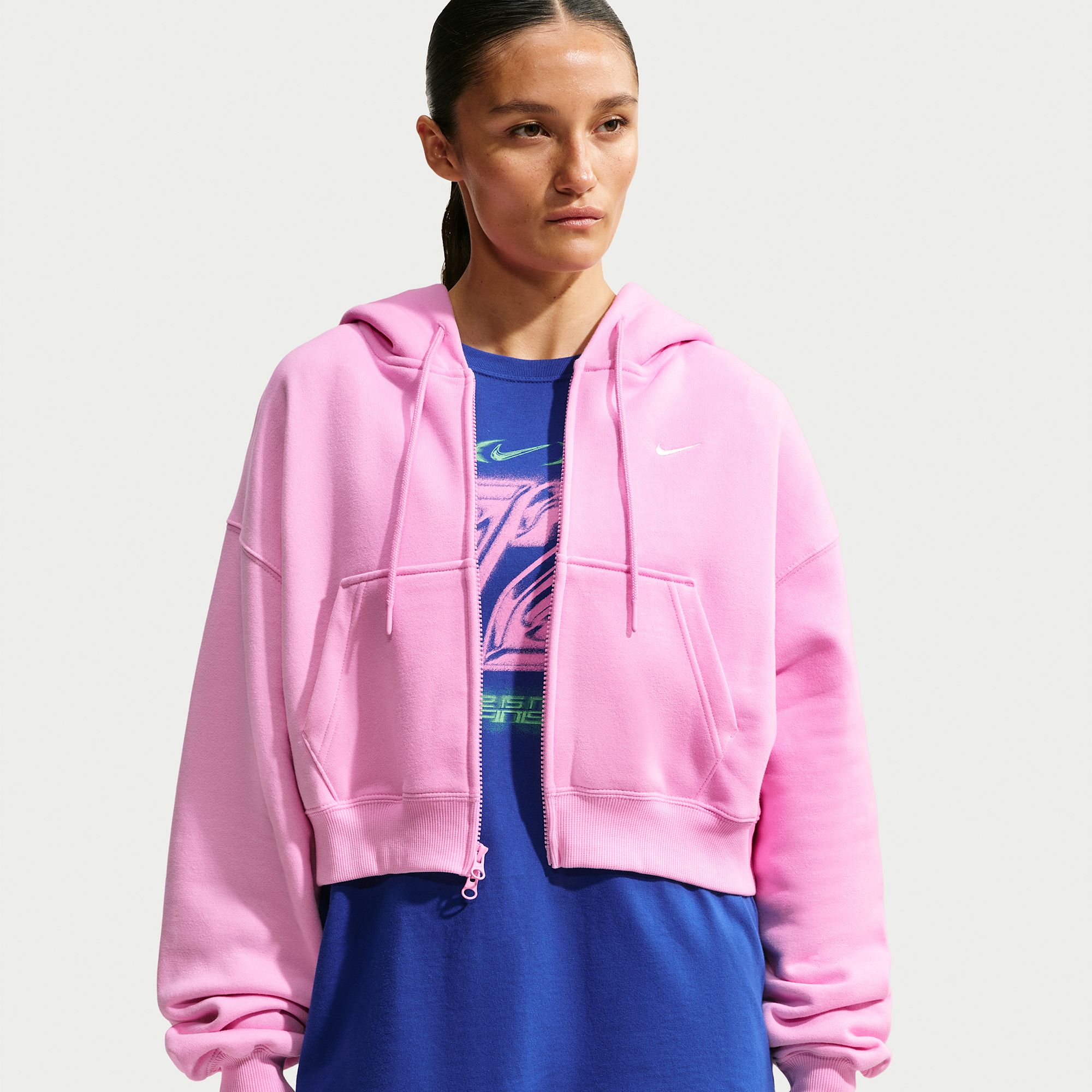 Nike Women's Studio Fleece Oversized Full-Zip Cropped Hoodie