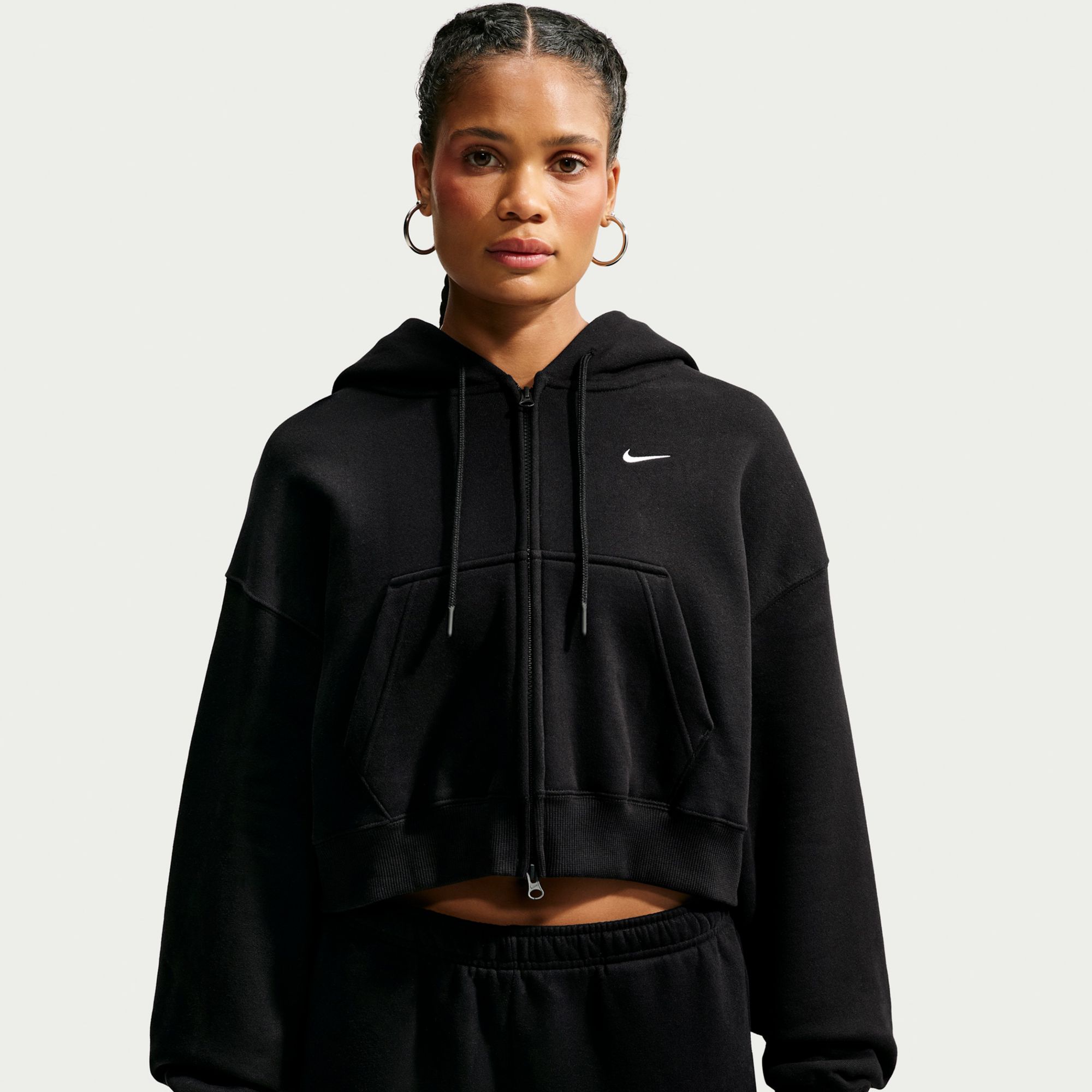 Nike Women's Studio Fleece Medium Weight Oversized Full-Zip Cropped Hoodie