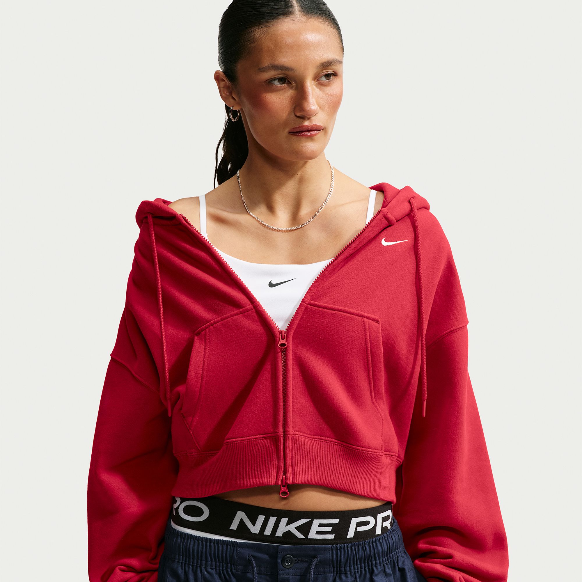 Nike Women's Studio Fleece Oversized Full-Zip Cropped Hoodie
