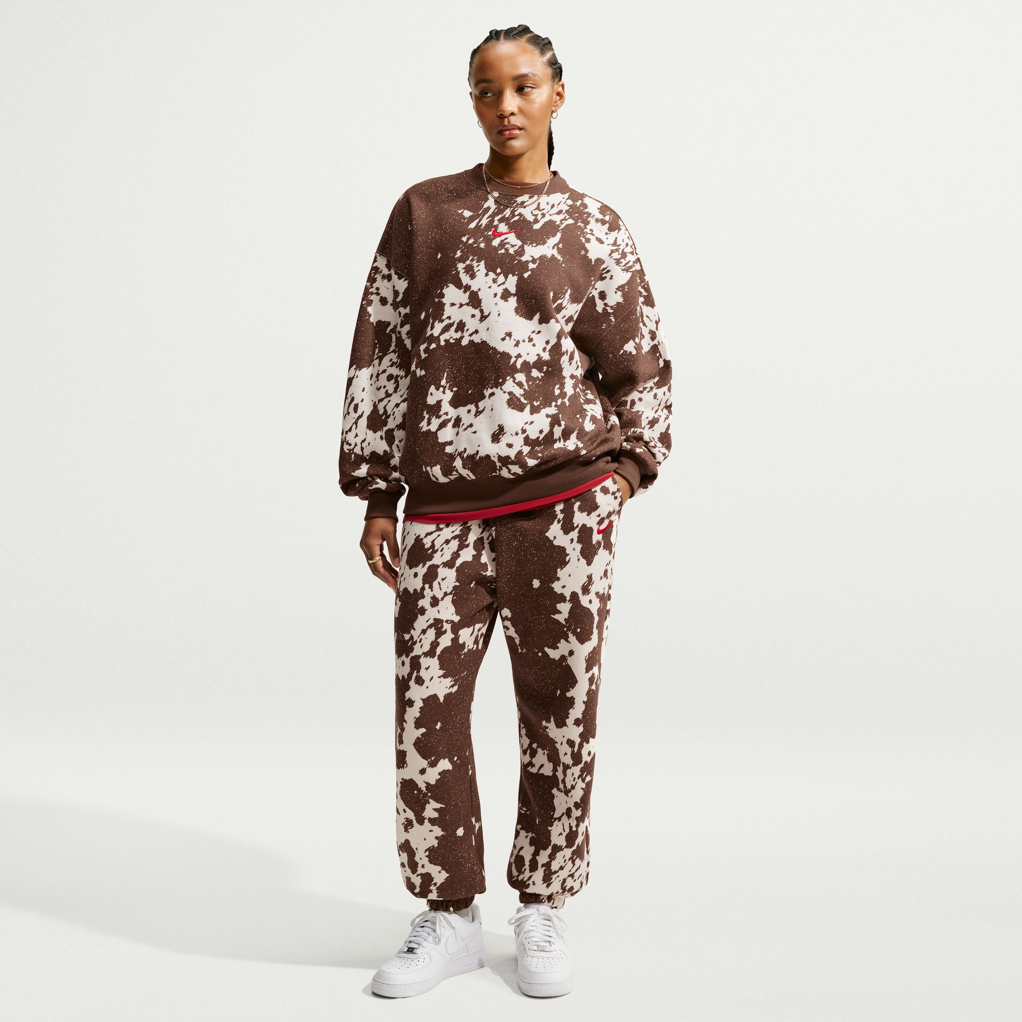 Nike Women's Studio Fleece Medium Weight Oversized Cow Print Pants