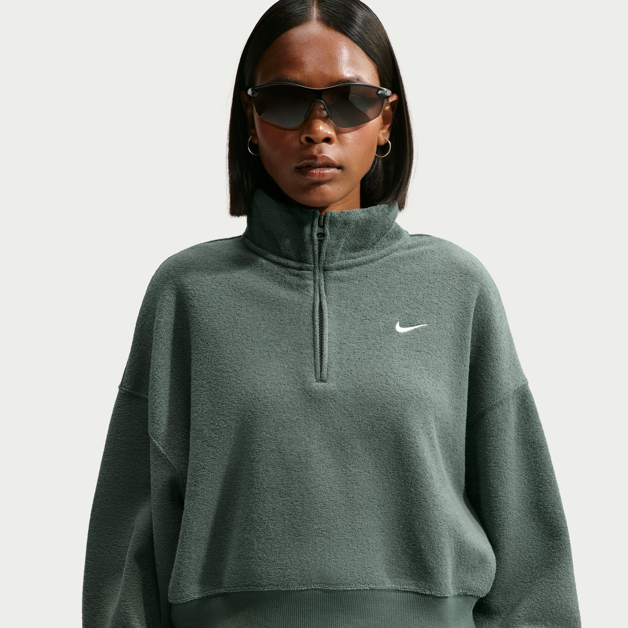 Nike Women's Studio Fleece Medium Weight Plush Oversized 1/4-Zip Cropped Top