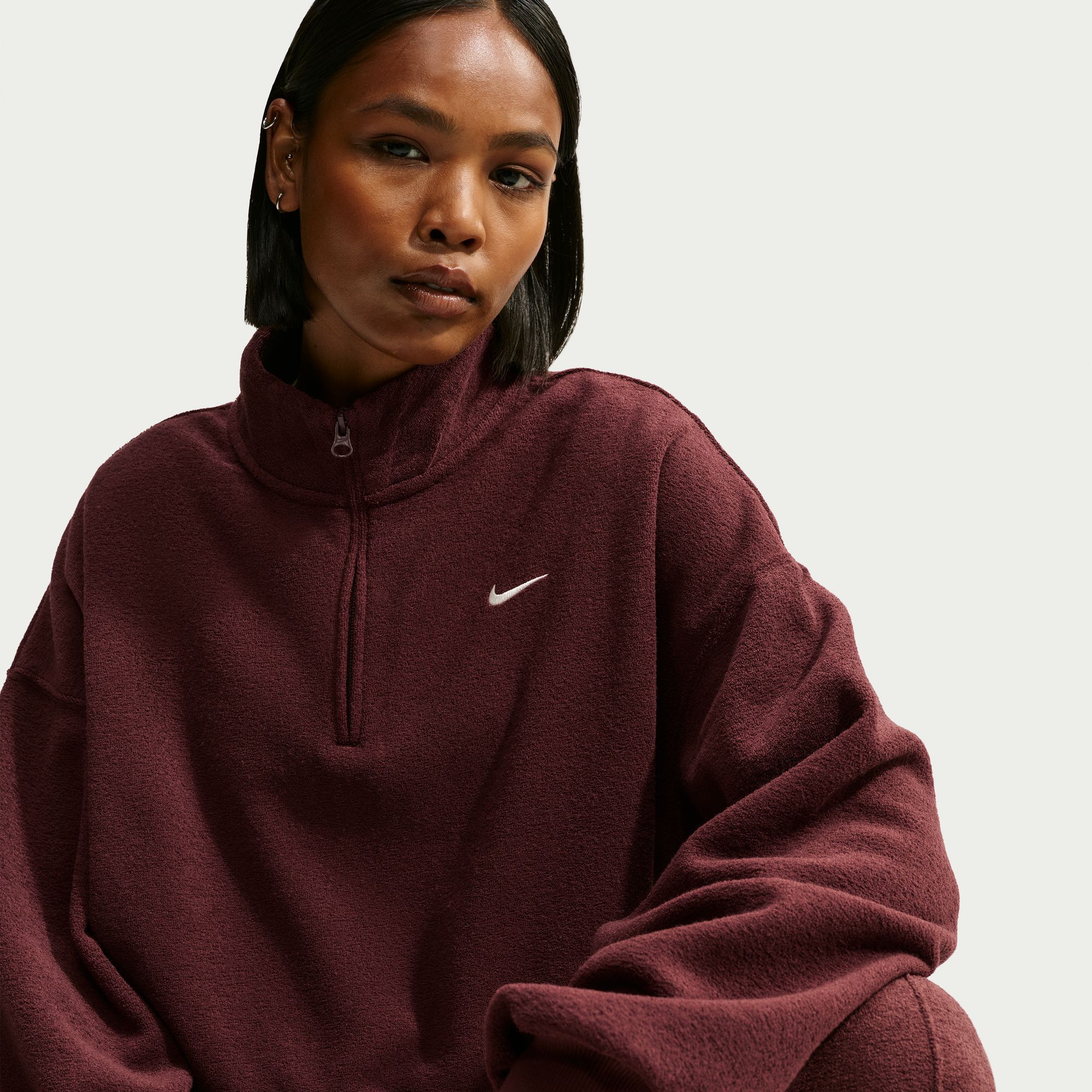 Nike Women's Studio Fleece Medium Weight Plush Oversized 1/4-Zip