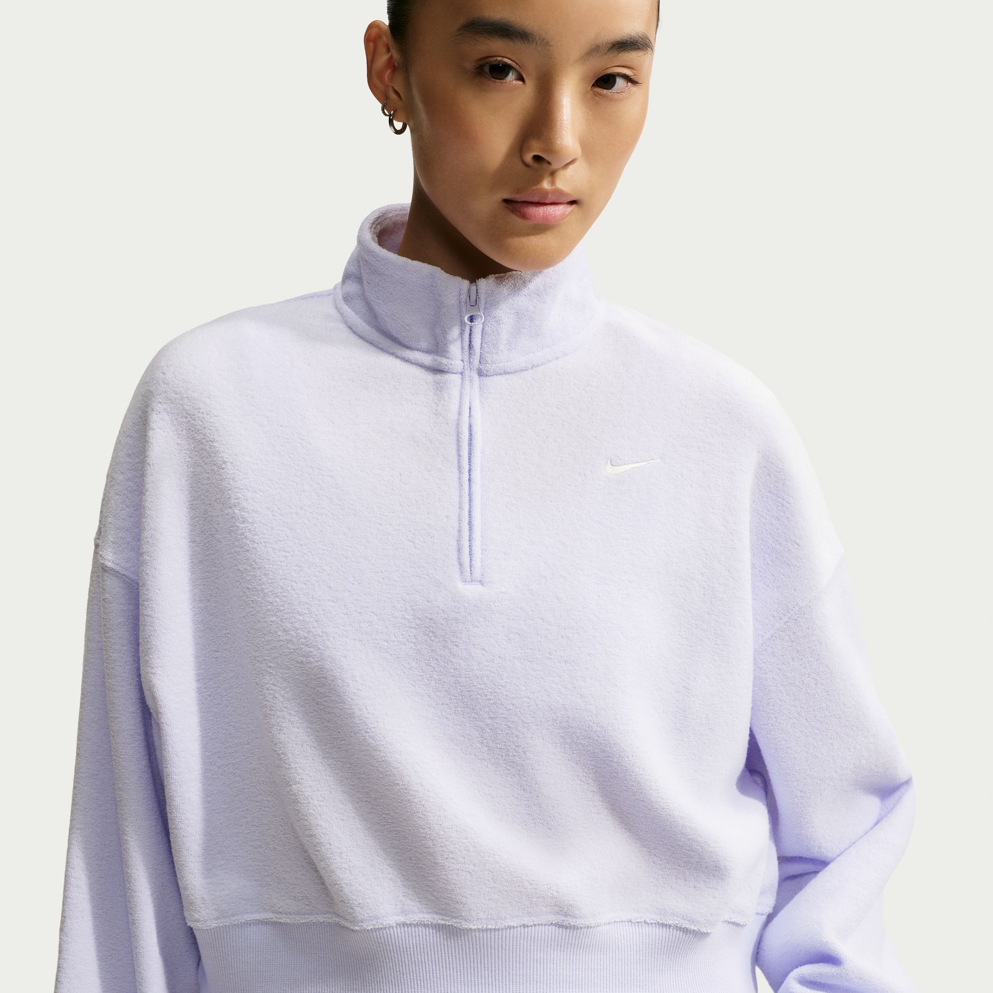 Nike Women's Studio Fleece Medium Weight Plush Oversized 1/4-Zip Cropped Top