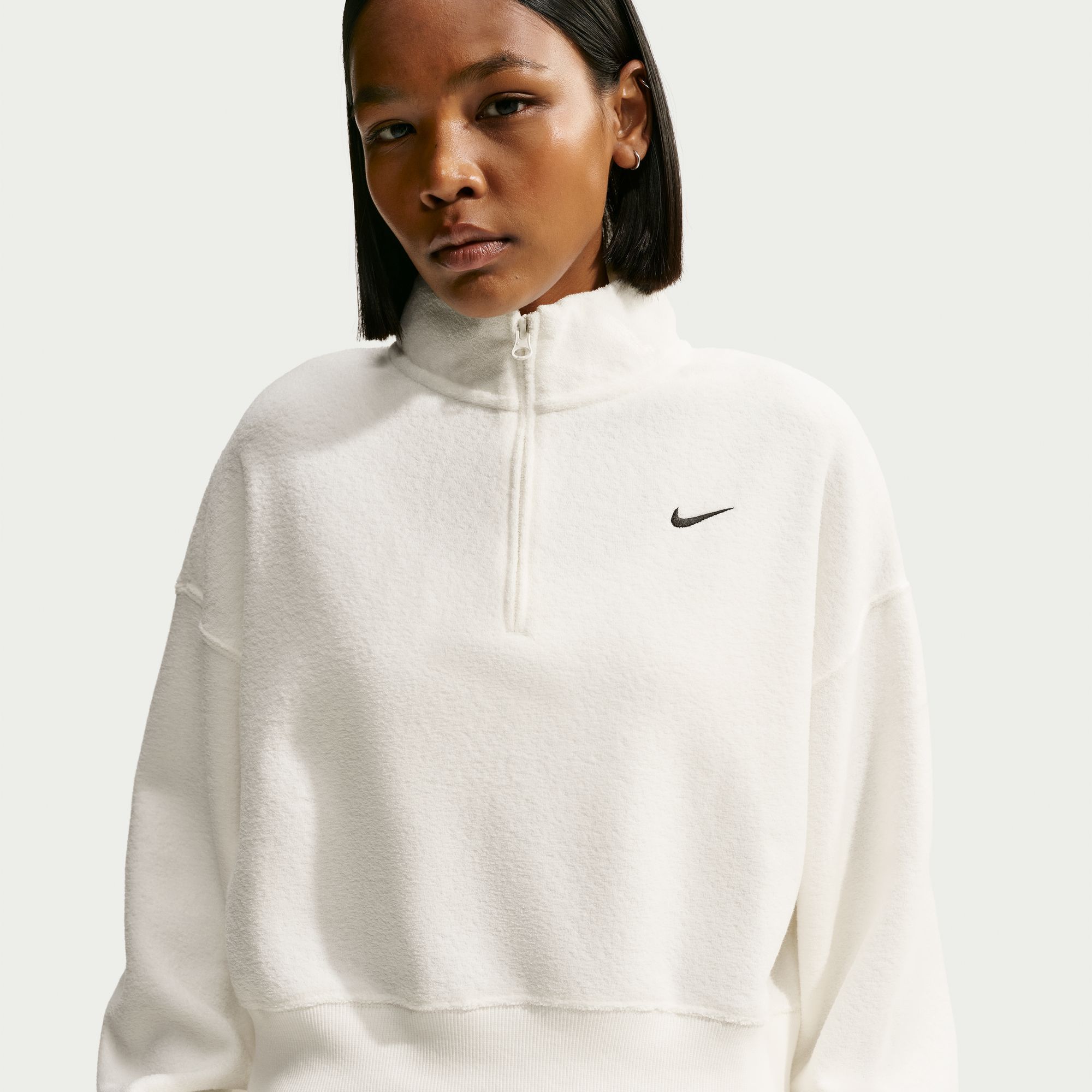 Nike Women's Studio Fleece Medium Weight Plush Oversized 1/4-Zip Cropped Top