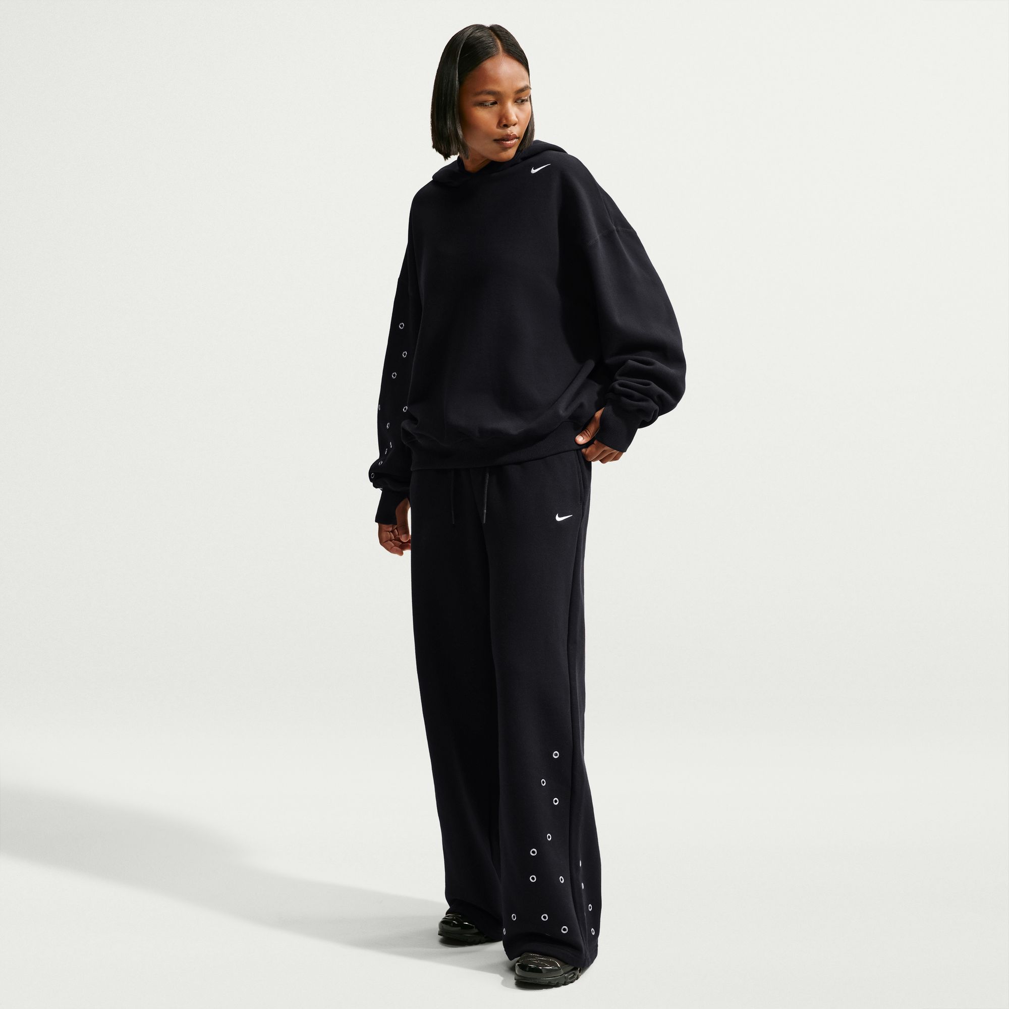 Nike Women's Studio Fleece Medium Weight Grommet Wide-Leg Pants