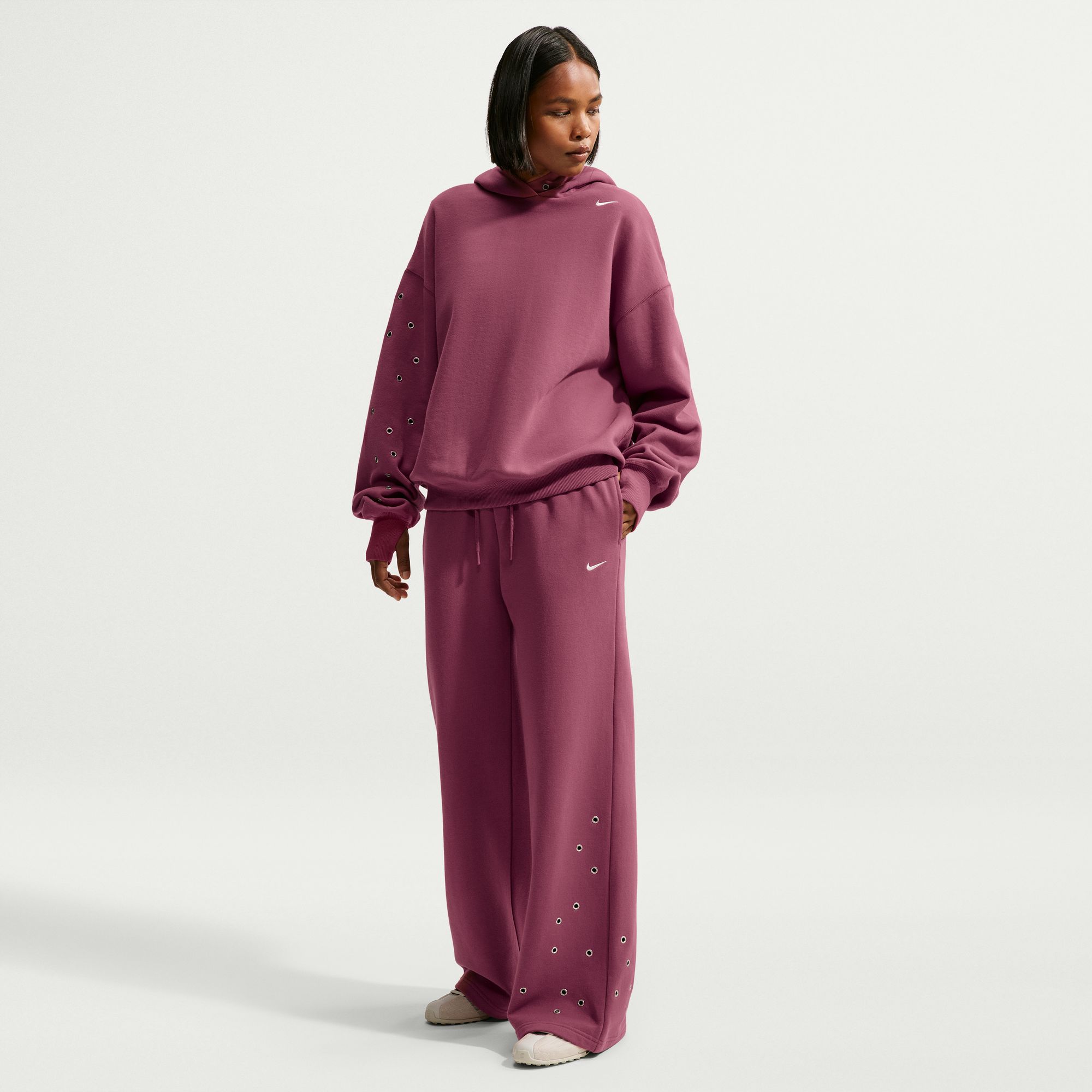 Nike Women's Studio Fleece Medium Weight Grommet Wide-Leg Pants