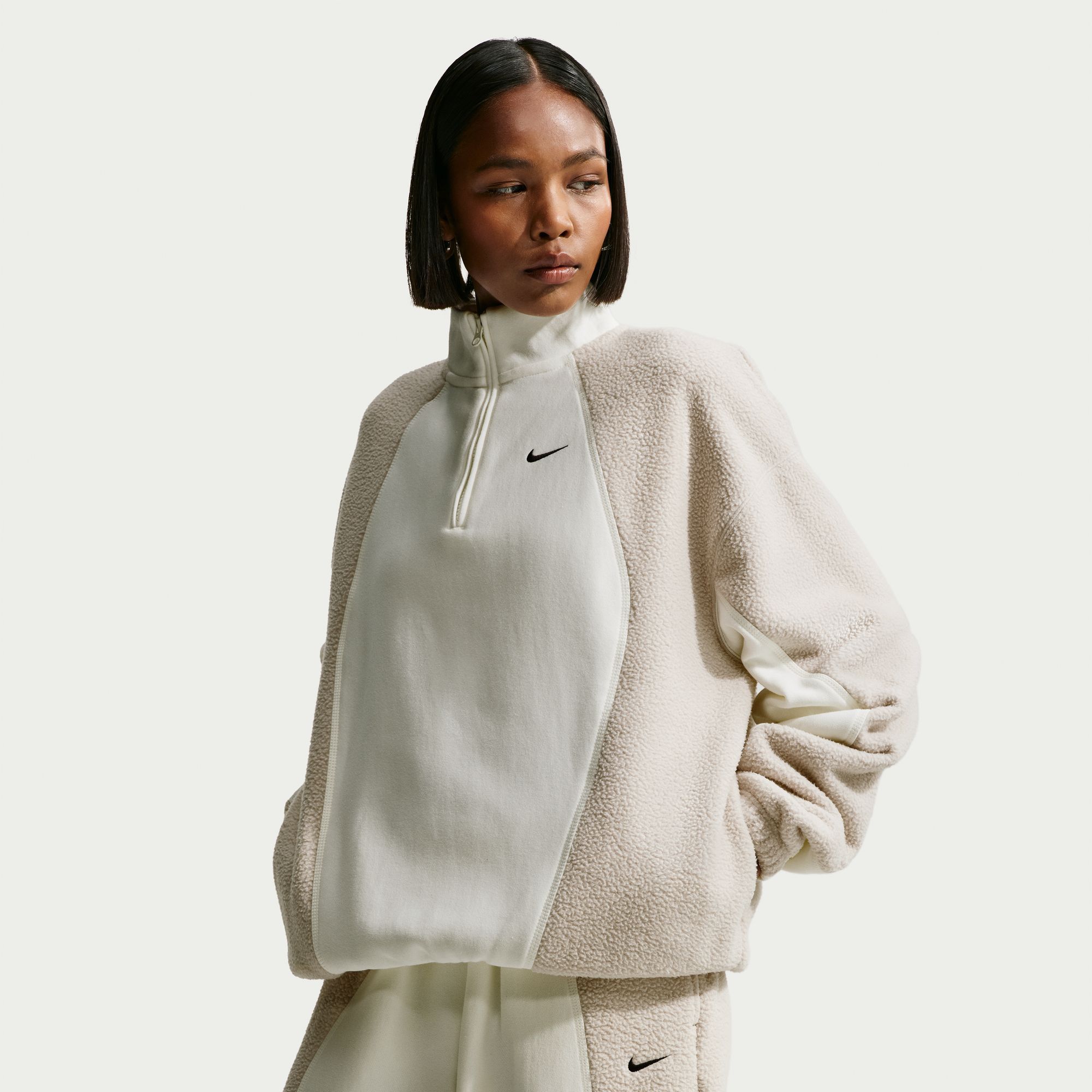 Nike Women's Studio Fleece Heavyweight Plush Oversized 1/4-Zip Sweatshirt, Small, Cream Ii