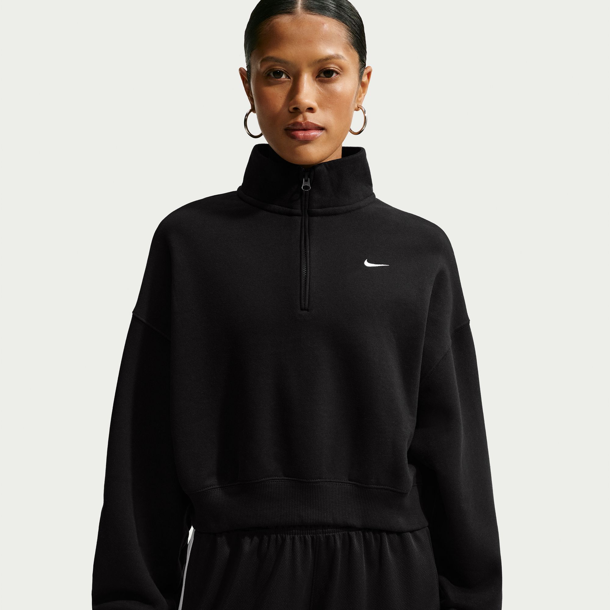 Nike Women's Studio Fleece Oversized 1/4-Zip Cropped Top