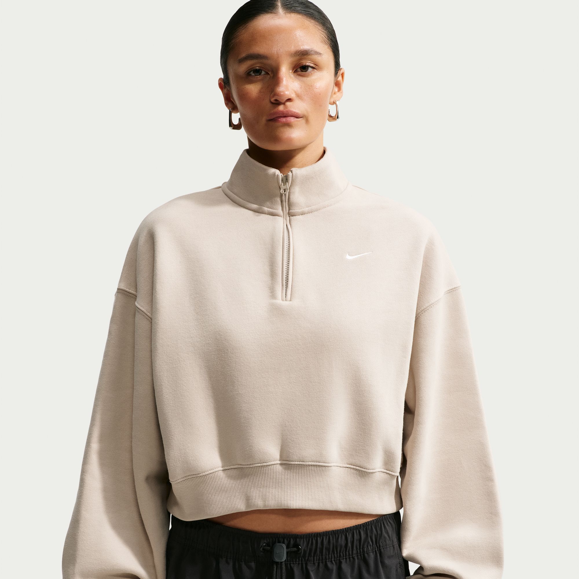 Nike Women's Studio Fleece Medium Weight Oversized 1/4-Zip Cropped Top