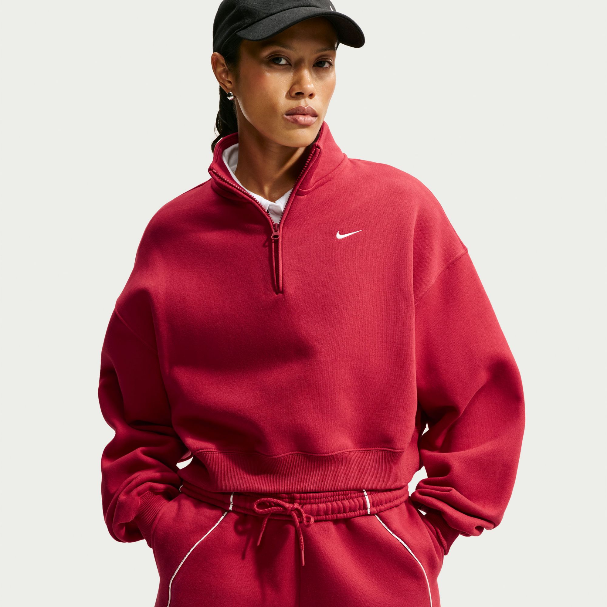 Nike Women's Studio Fleece Medium Weight Oversized 1/4-Zip Cropped Top