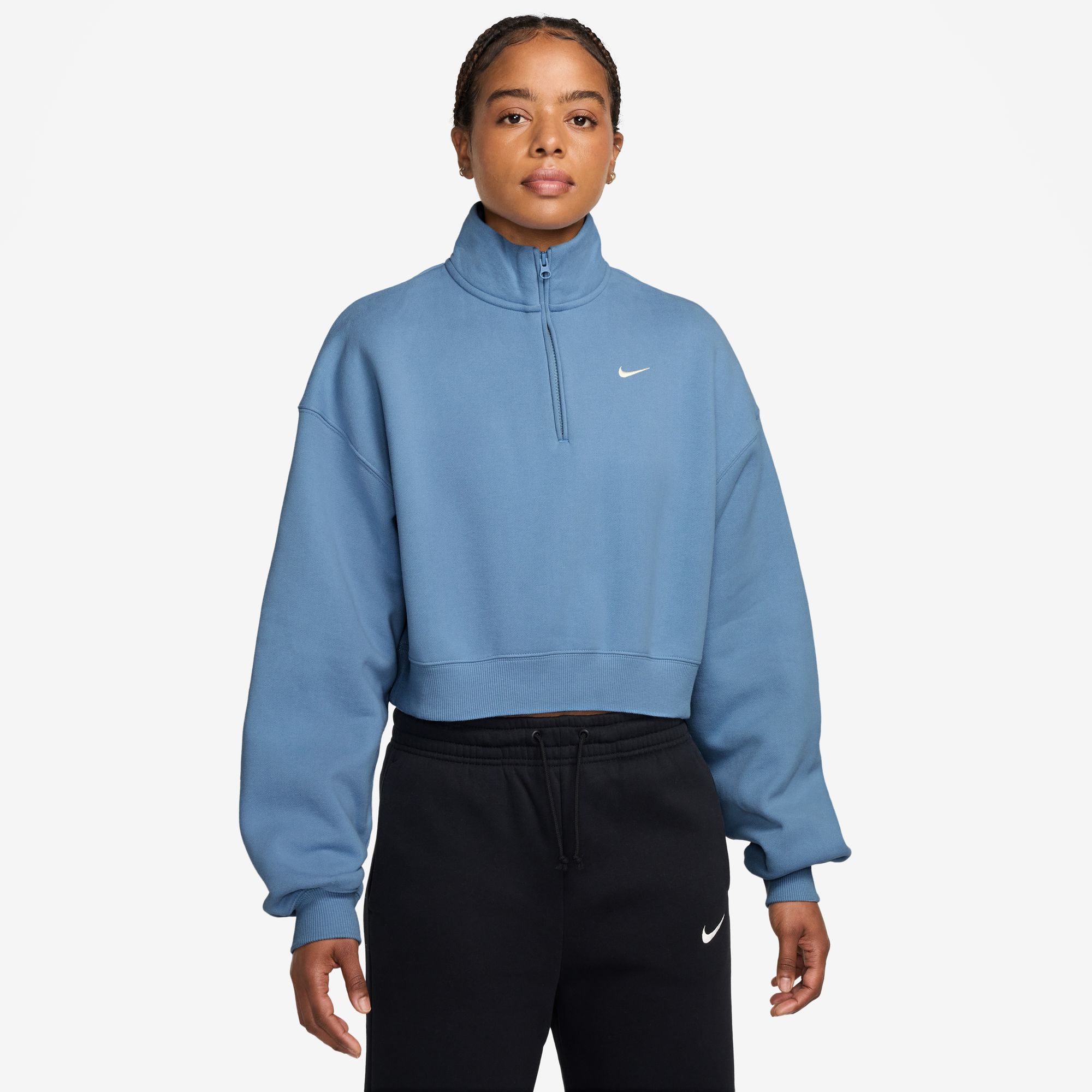 Nike Women's Studio Fleece Oversized 1/4-Zip Cropped Top