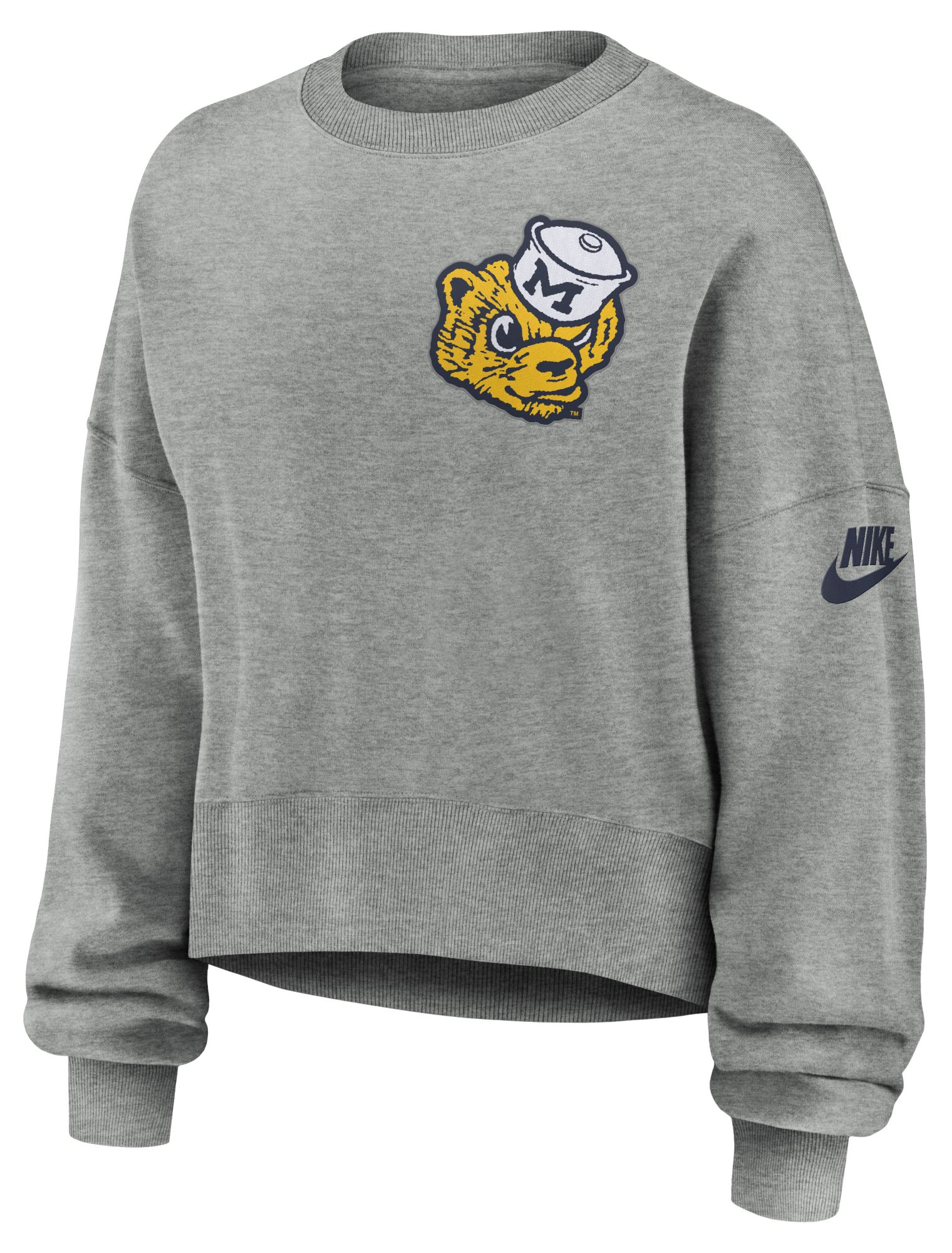 Nike Women's Michigan Wolverines Phoenix Crewneck Sweatshirt, Small, Gray