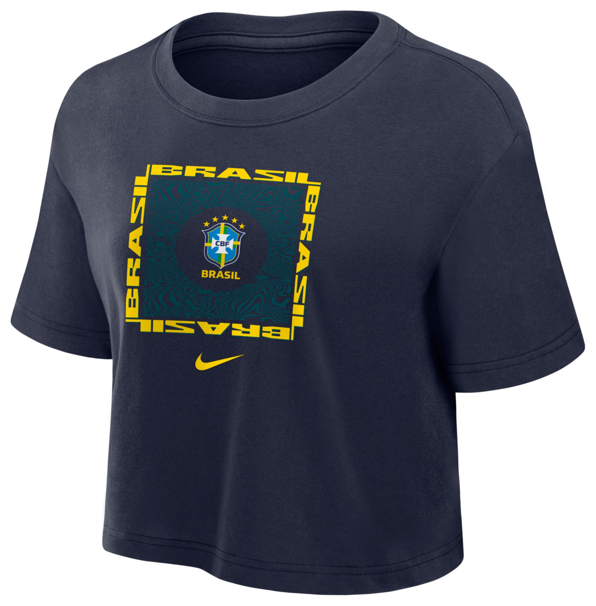 Nike Women's Brazil Navy Cropped T-Shirt