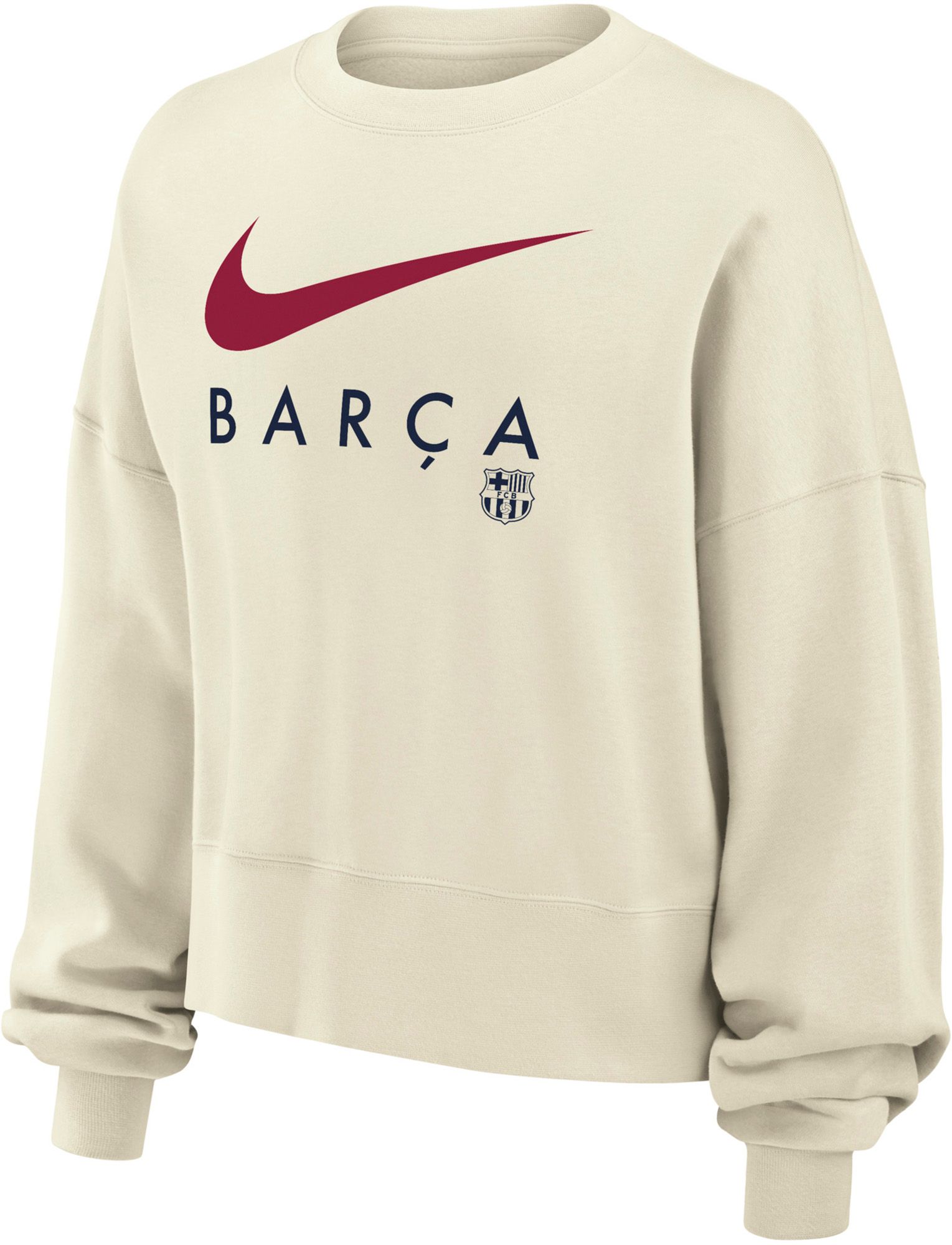 Nike Women's FC Barcelona Off-White Club Fleece Crewneck Sweatshirt