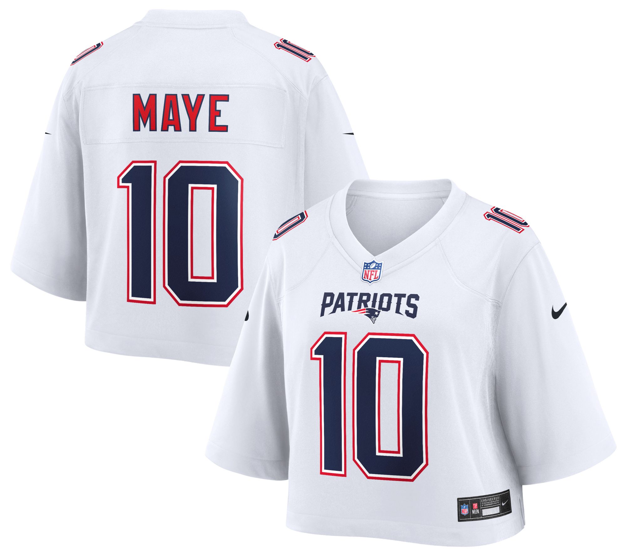 Nike Women's New England Patriots Drake Maye #10 White Cropped Game Jersey