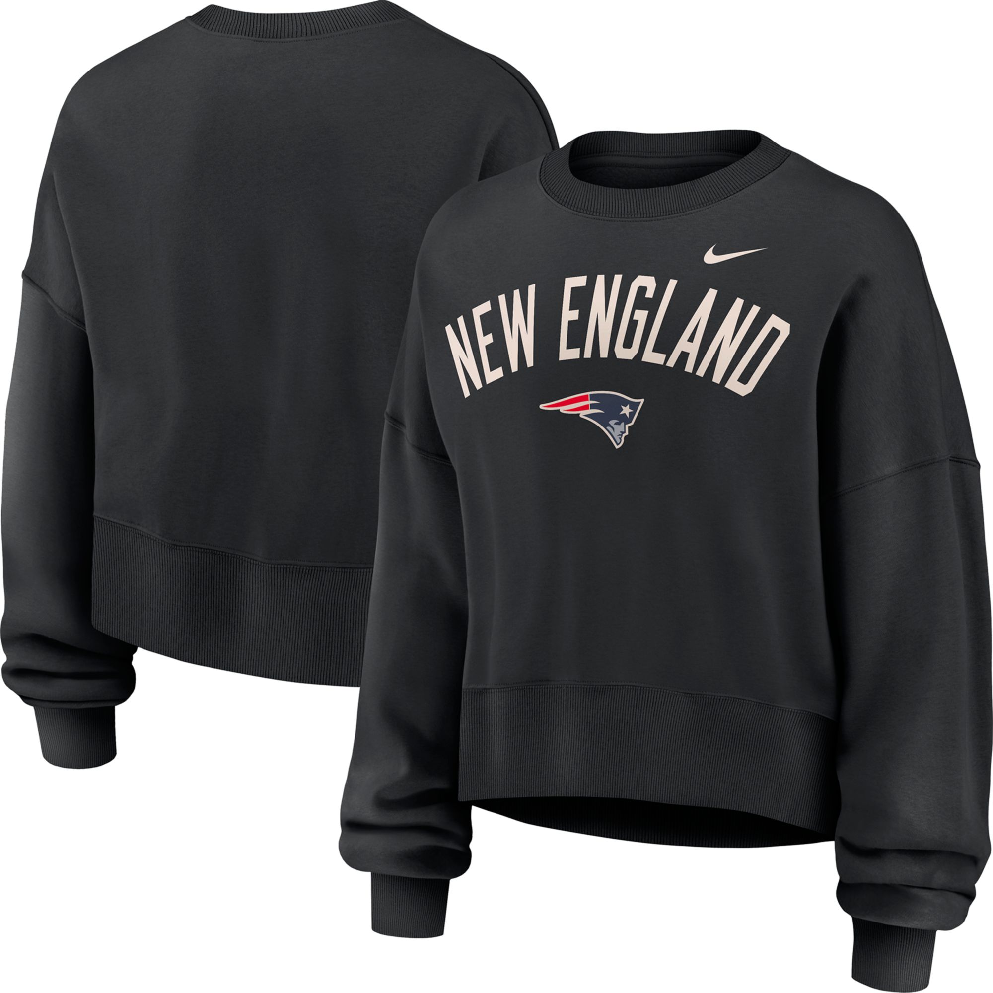 Nike Women's New England Patriots Black Phoenix Arch Oversized Crew Pullover Sweatshirt
