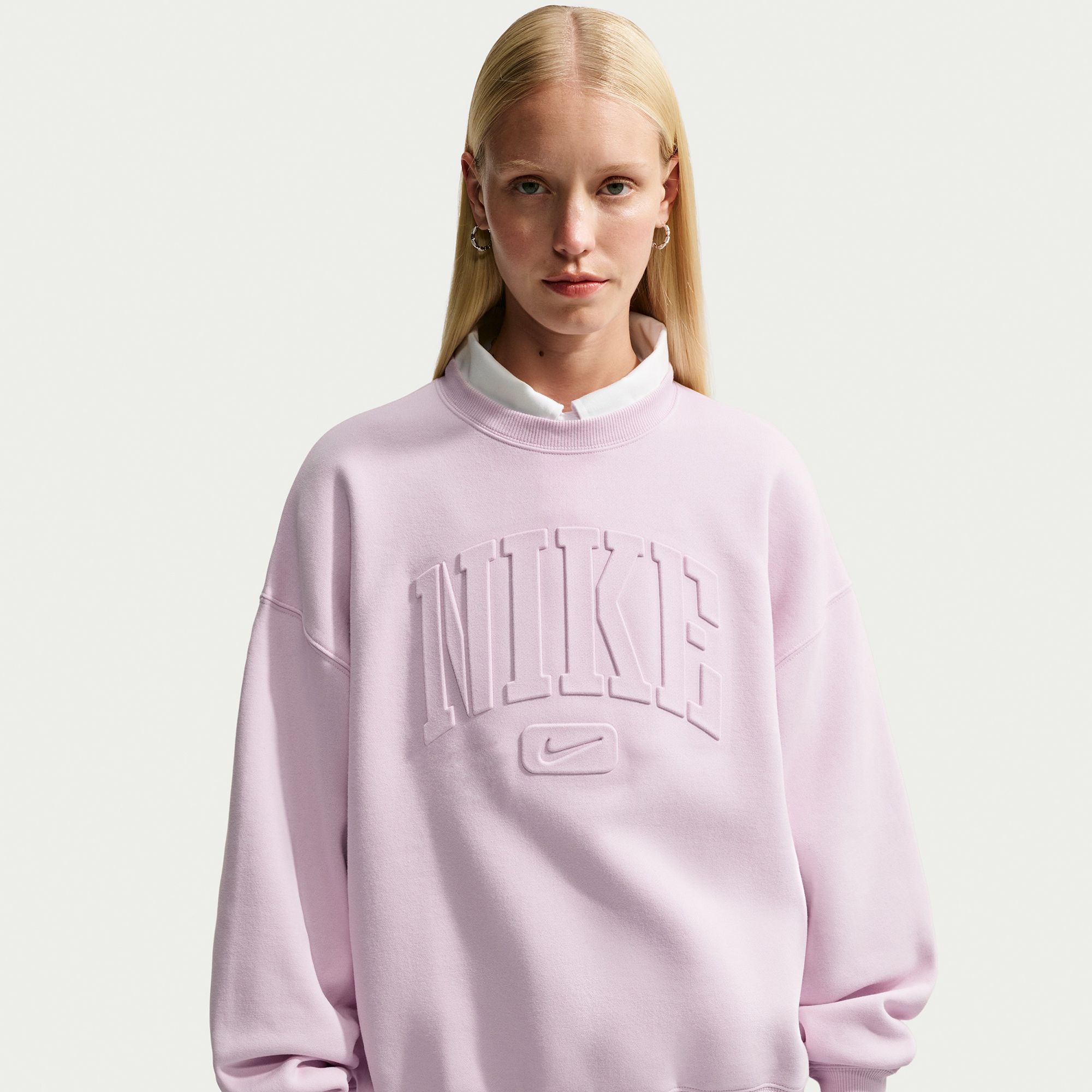 Nike Women's Studio Fleece Medium Weight "Graphic Pack" Oversized Embossed Crew