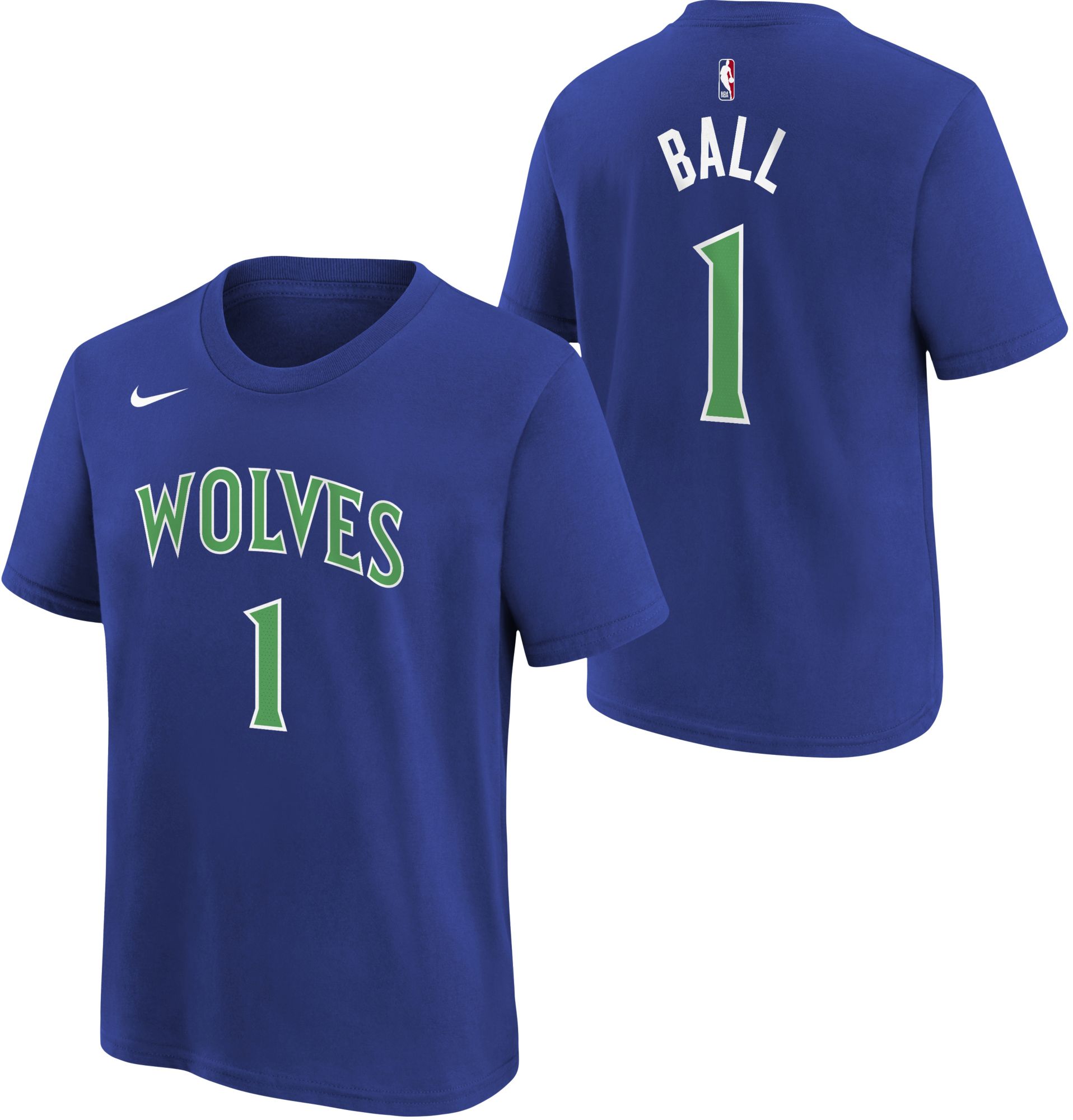 Nike Big Boys' and Girls' LaMelo Ball Blue Minnesota Timberwolves Icon Edition Name & Number T-Shirt - Blue